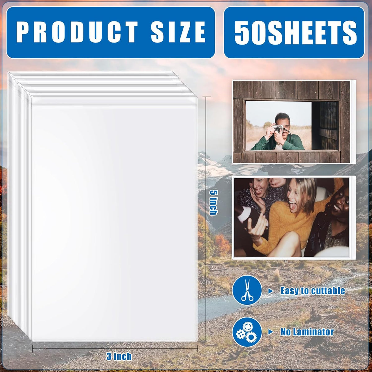 50 Sheets 3x5inch Self Seal Laminating Pouches Self Adhesive Laminating Sheet No Laminating Machine Needed for Photos Index Cards