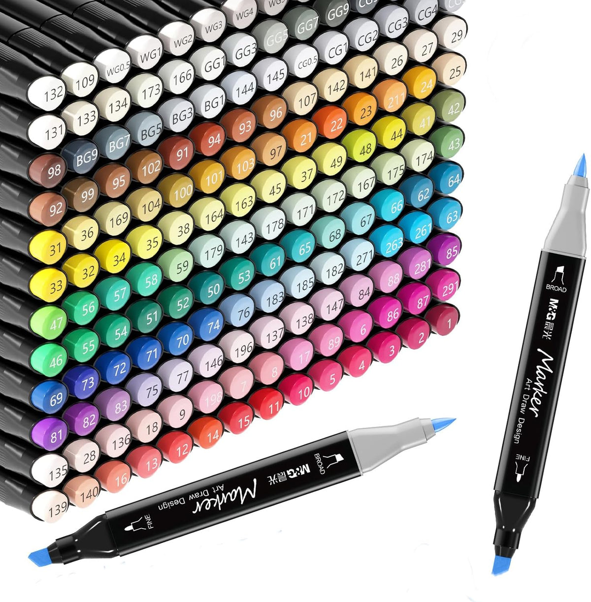 M&G 168 Colors Alcohol Markers, Dual Tip Markers, Chisel & Fine Alcohol-based Art Marker Set for Kids Adults Coloring Illustration, Great Value Pack for Students' Art Class