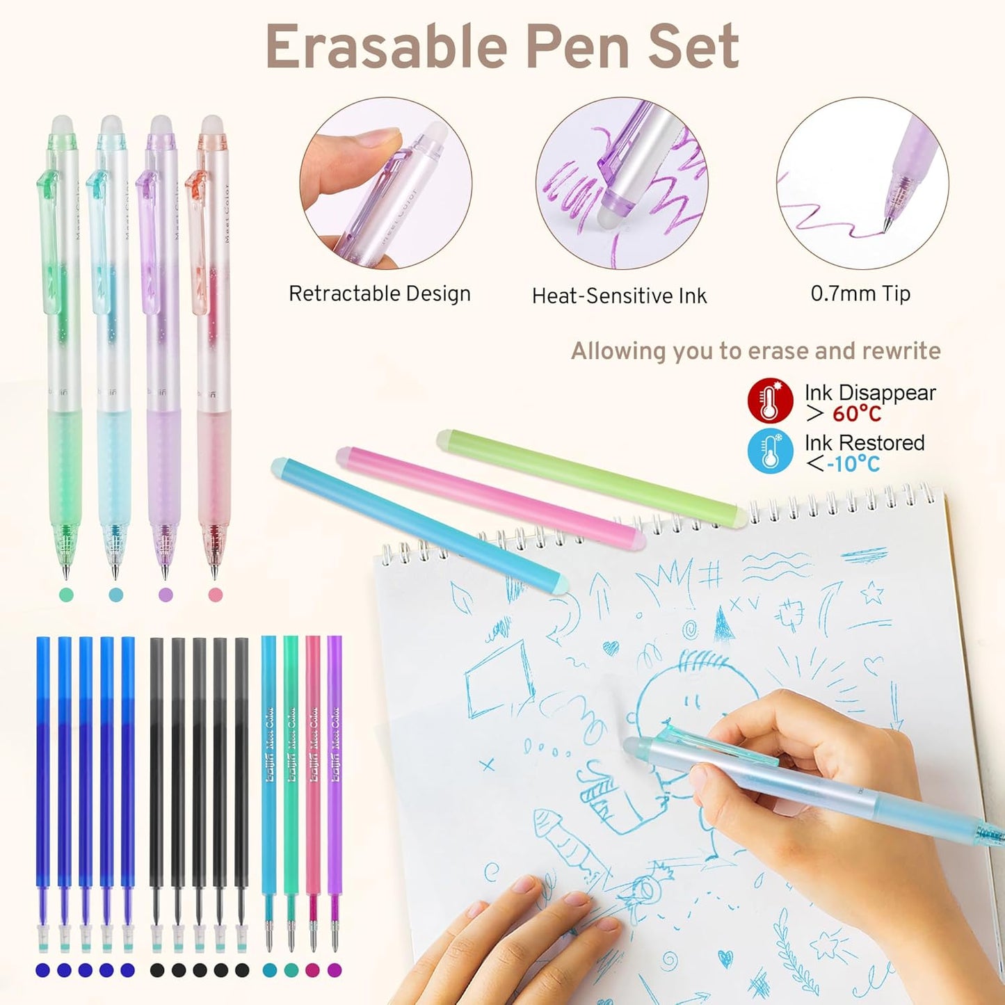 DazSirit 62 PCS Aesthetic School Supplies with Foldable Pencil Case, 12 Pastel Highlighters, 4 Erasable Pens, 5 Gel Pens, 6 Mechanical Pencils, Sticky Notes, Complete Stationery Kit for Girls, Blue