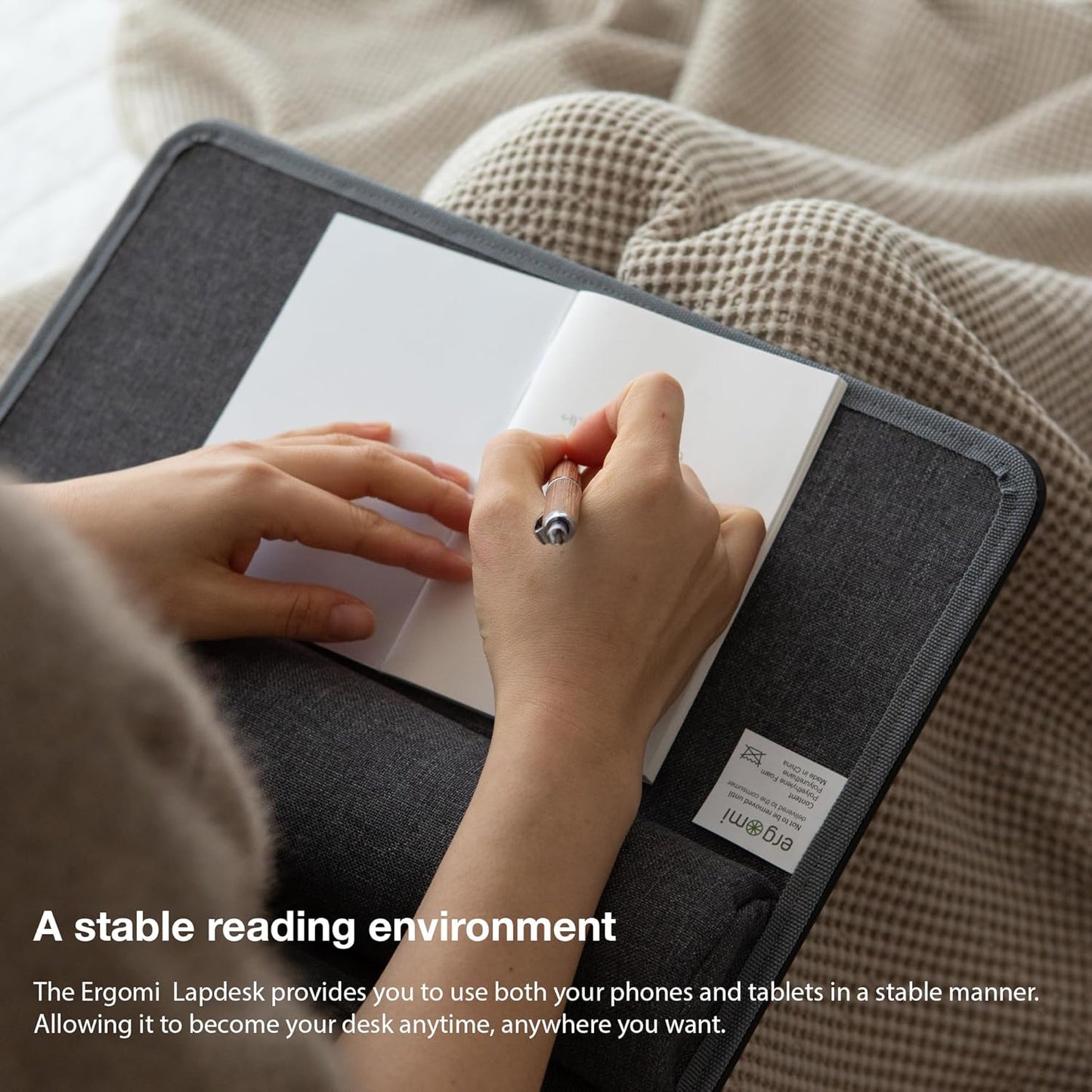 Lap Desk with Soft Cushion and Wrist Rest – Portable Laptop Desk for Bed, Couch & Home Office, PU Surface Tray with Handle for 15.6 inch Laptop (Medium, Black)