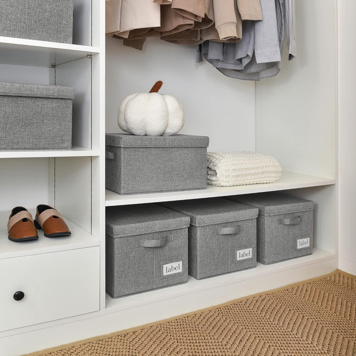 GRANNY SAYS Storage Bins with Lids, Linen Closet Organizers and Storage Baskets for Shelves, Storage Containers for Closet Organization, Large Bins for Storage, Dark Gray, 3-Pack