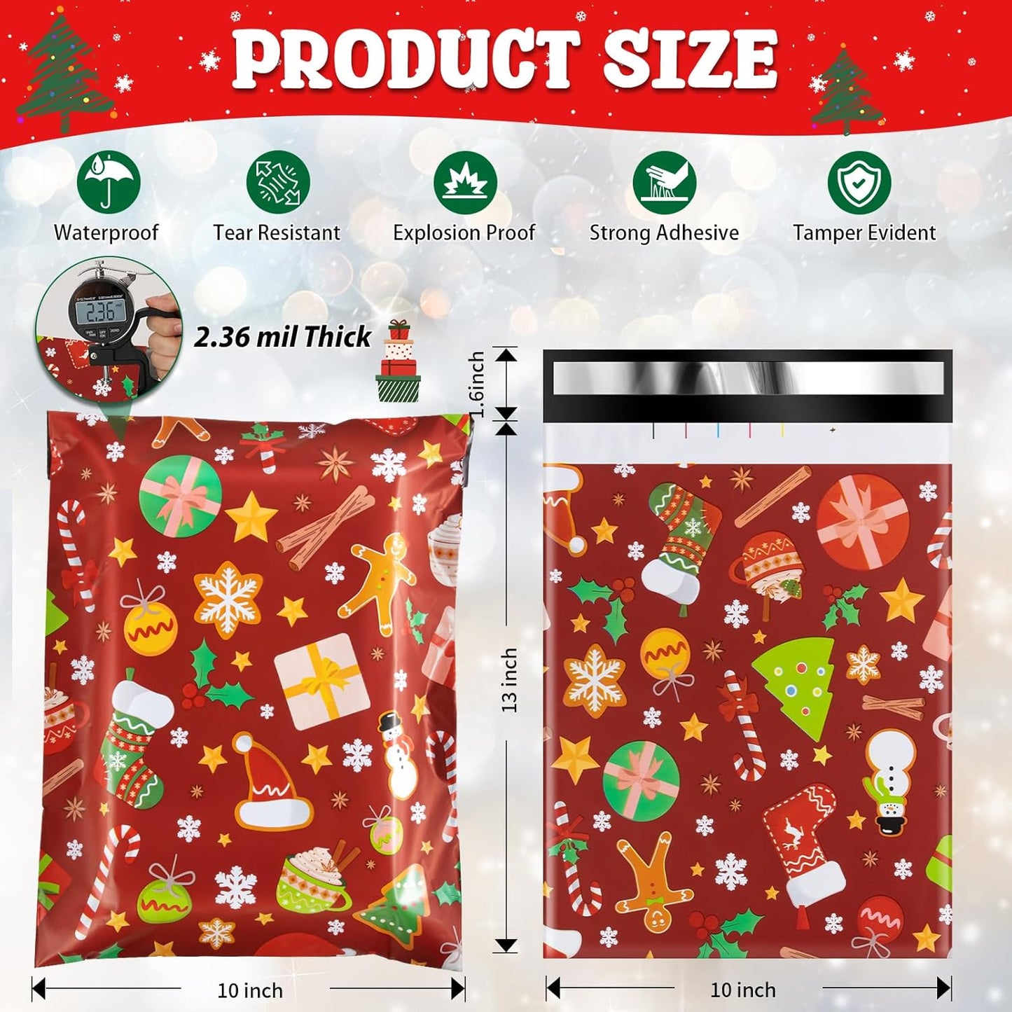 Oududianzi Christmas Poly Mailers 10x13, 100PCS Waterproof Shipping Bags, Self Seal Mailers Poly Bags for Shipping, Holiday Polymailer Packaging Bags for Christmas Gift