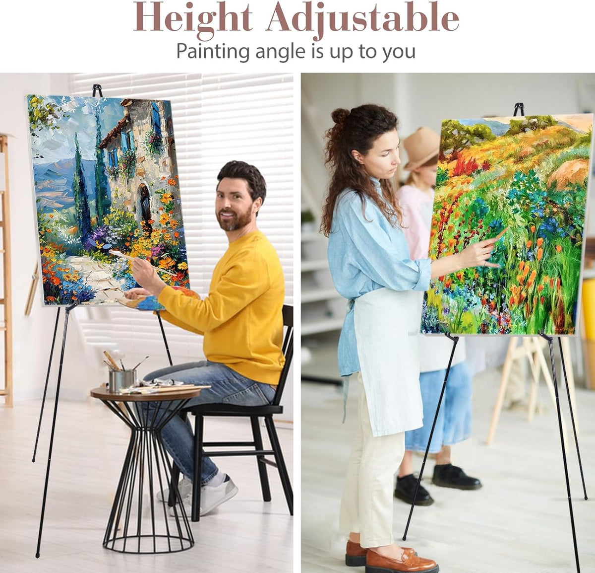 AZEAM 6 Pack 63" Easel Stand for Sign, Portable Easel for Painting, Foldable Black Metal Easel Display Stand Poster Holder Adjustable Sign Stand for Display Wedding Arts Poster