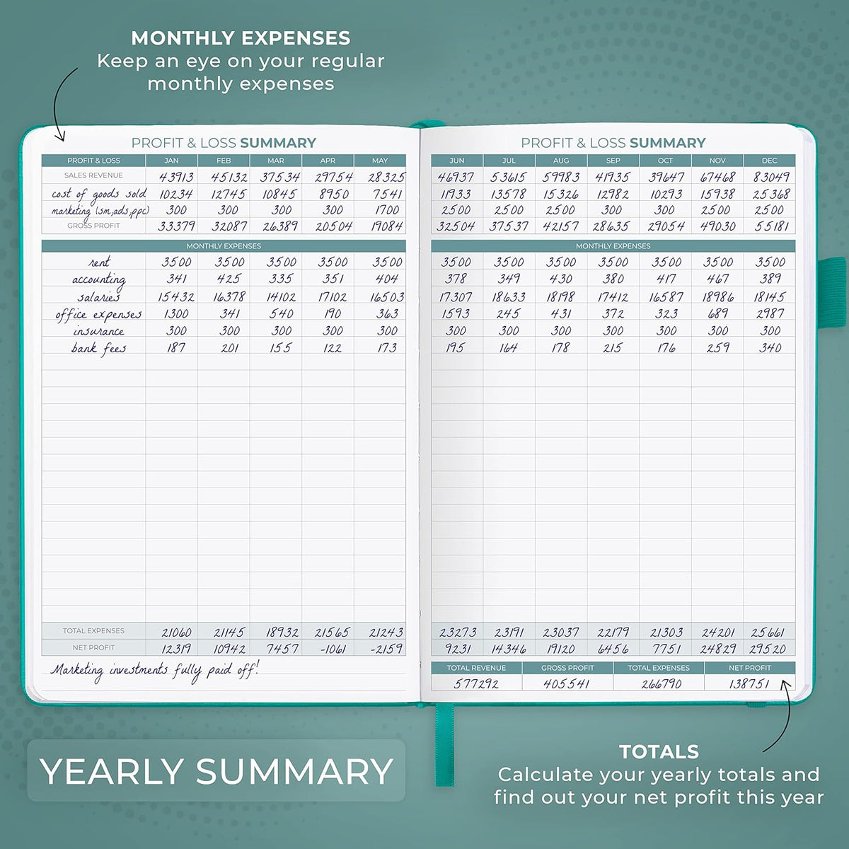 Clever Fox Income & Expense Tracker – Accounting & Bookkeeping Ledger Book for Small Business – 1-Year Record Notebook, A5 (Turquoise)