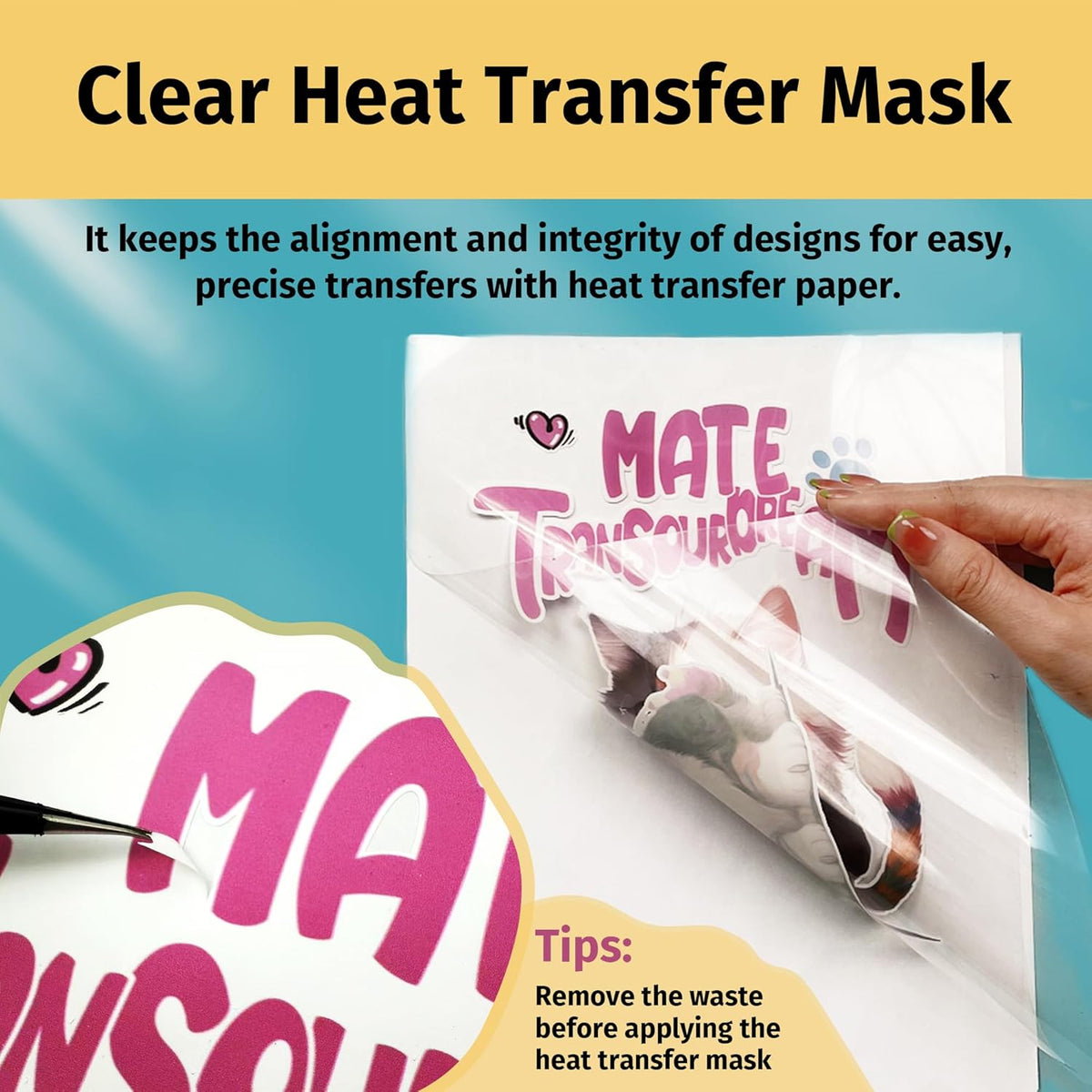 TransOurDream Tru-Heat Transfer Mask for Dark T Shirts Transfer Paper (10 Sheets, 8.5"x11") Clear Iron on Transfer Tape for Printable HTV Vinyl (TAPD-10)