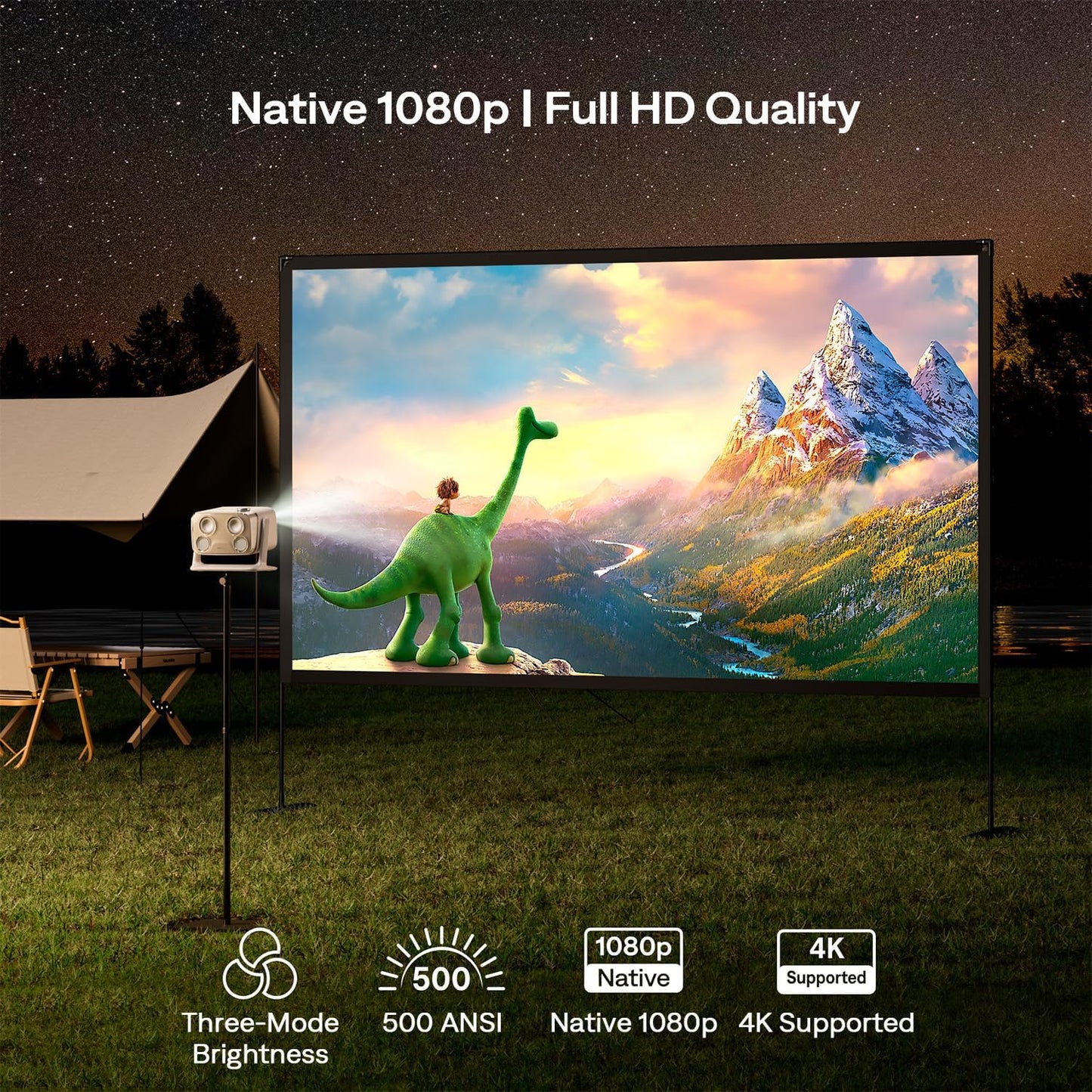 Aurzen BOOM mini Google TV 4K Supported Smart Projector with WiFi and Bluetooth, Outdoor & Home Movie Projector with 20W Speakers DoIby Audio, Real-Time Focus & Keystone, 500 ANSI Lumens, Off-white
