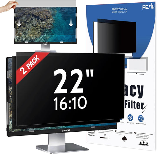[2-Pack] 22 Inch Privacy Screen for Computer Monitor 16:10 Aspect Ratio, Eye Protection Anti Blue Light Glare Shield, 22inch Removable Black Blackout Anti Spy Desktop Security Private Filter
