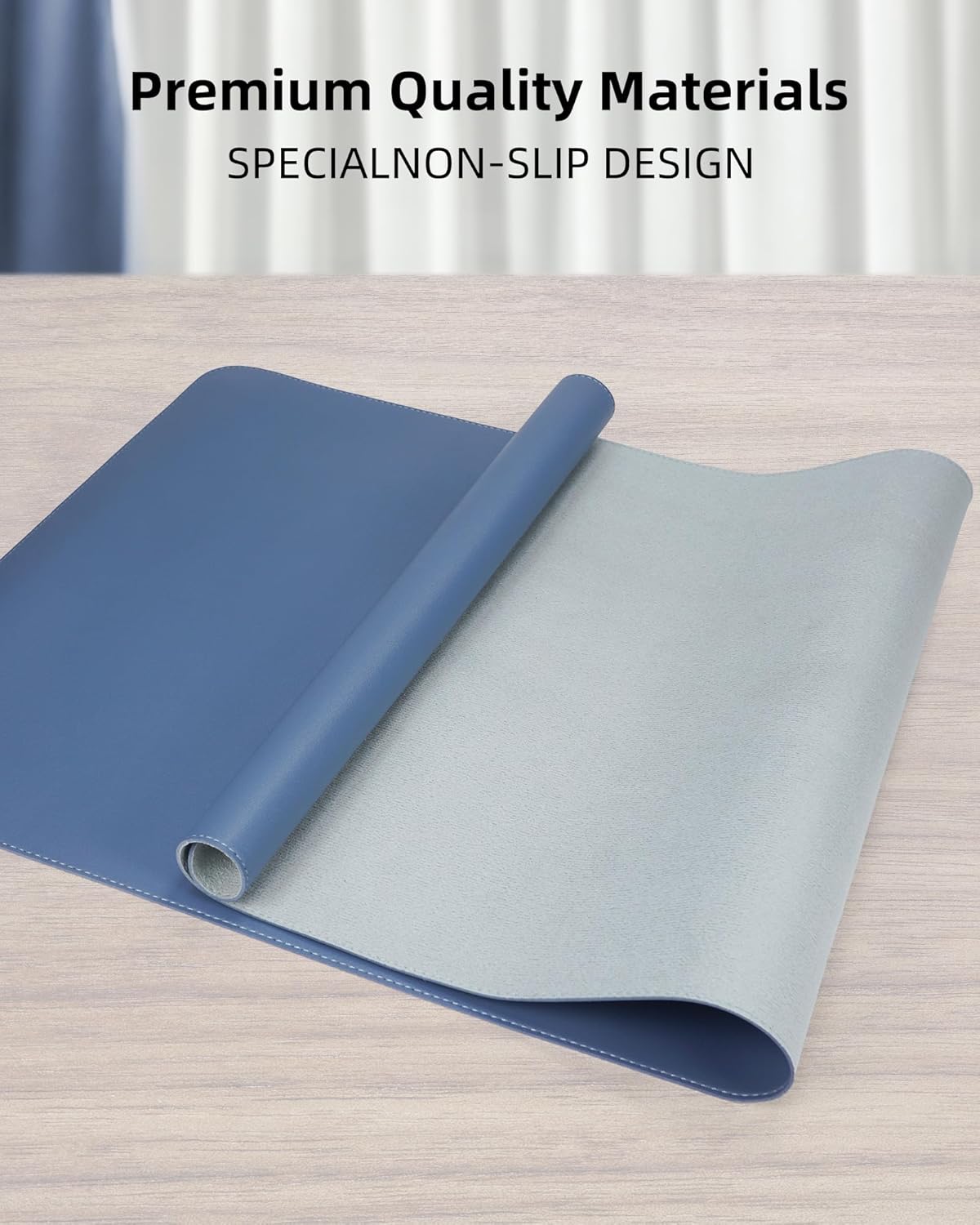 Leather Desk Pad Protector, Large Mouse Mat, Non-Slip Waterproof PU Leather Blotter, Office and Home Cover (Grey Blue, 36" x 17")