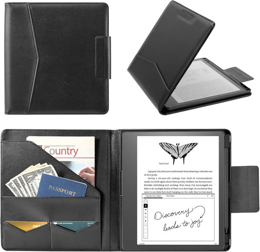 CoBak Premium PU Leather Case for Kindle Scribe 10.2", TouchPad D10, Boox Note Air 5, Folio Cover with Pen Holder, Auto Sleep/Wake, Card Slots & File Folders for Business, Not for Remarkable
