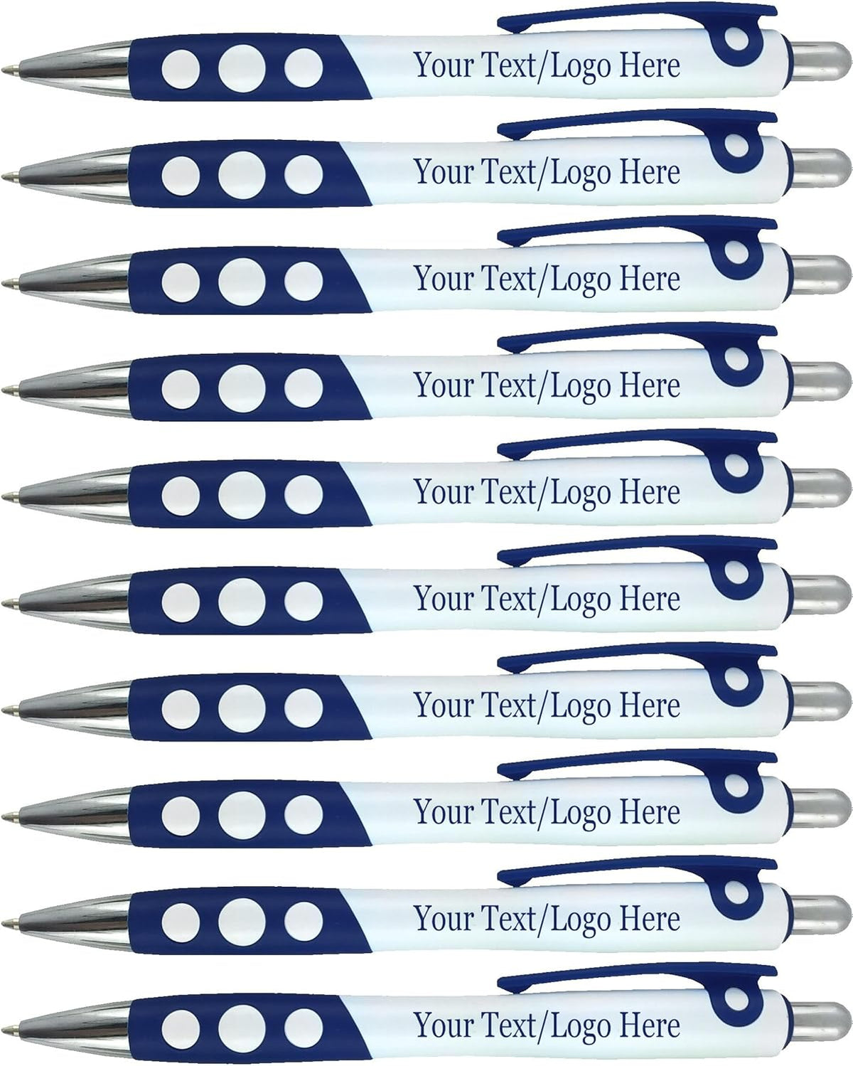 SyPen Personalized Ballpoint Pens With Custom Logo/Text-350 Pack Bulk-for Businesses, Parties, & Events, Custom Printed, White Barrel with Matching Colored Clip and Grip, Click Pens, Black Ink, Blue