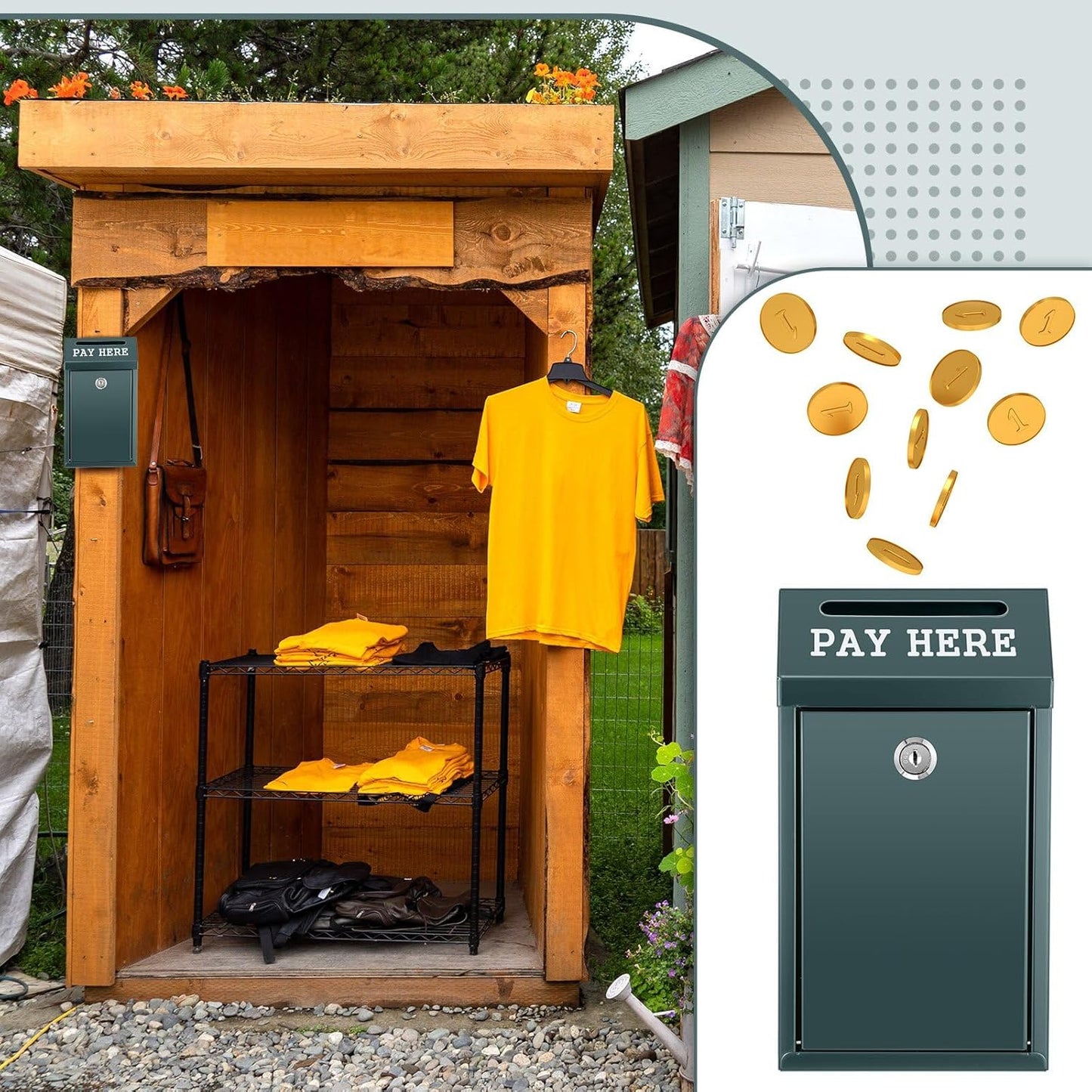 Safe Cash Box Money Collection Metal Donation Box with Lock Wall Mount Pre Drilled Mailbox Delivery Ballot for Home Office Outdoor Self Serve Stand(Dark Green,10.2 x 5.7 x 2.8 Inch)