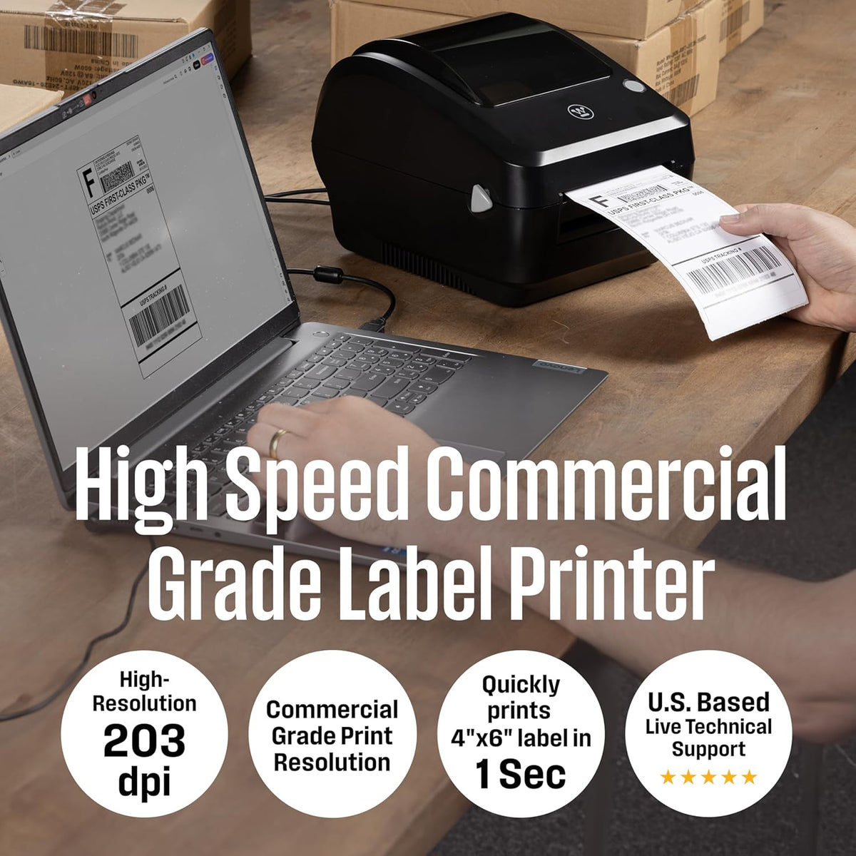 Westinghouse Thermal Shipping Label Printer USB, 4x6 Label Commercial Grade, Compatible with USPS, UPS, FedEx, eBay, Shopify, Amazon, & More, Desktop Label Printer for Packages, Includes Sample Labels