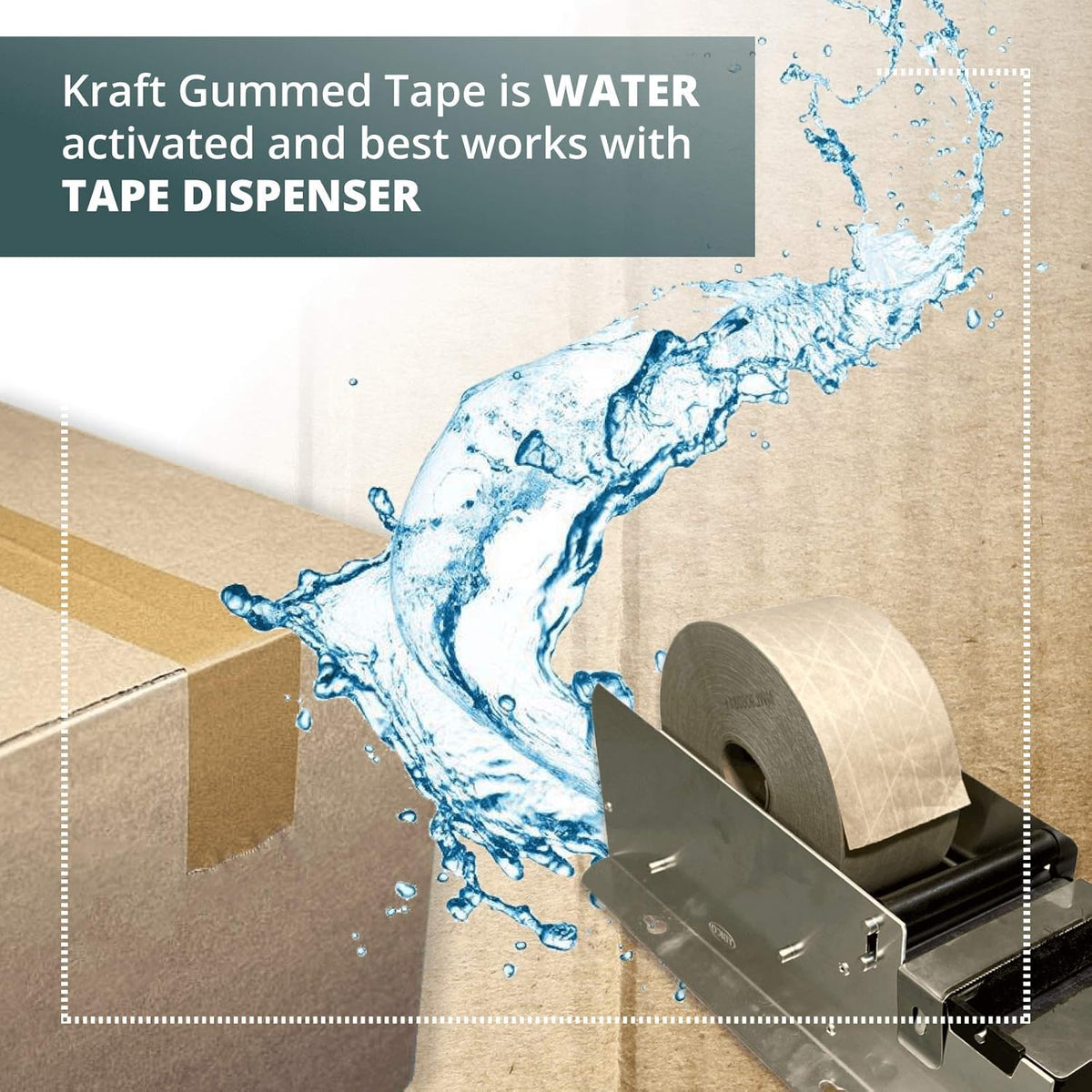 IDL Packaging Dispenser with 2 Rolls of Reinforced Water-Activated Kraft Gummed Tape, Water Reservoir & Moister Brush