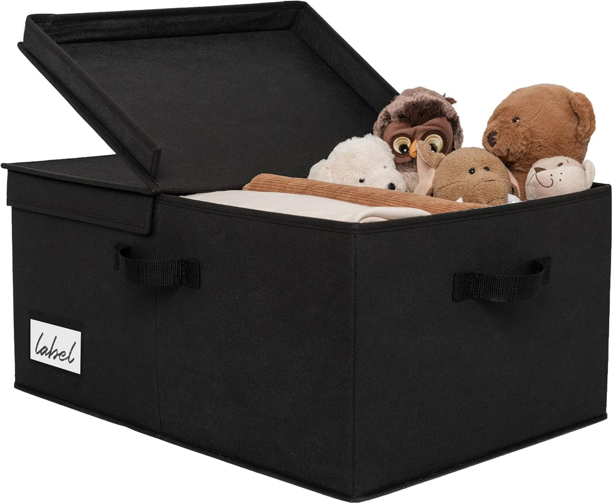 GRANNY SAYS Fabric Storage Bin with Lid, Linen Closet Organizers and Storage Baskets, Large Storage Box, Clothes Bins for Closet Organizing, Jumbo, Black, 1-Pack