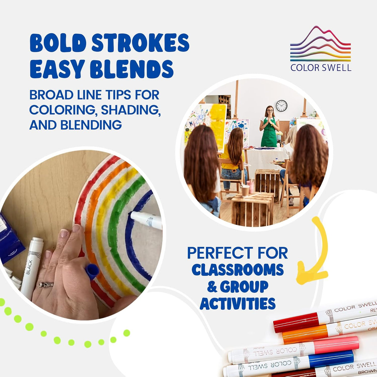 Color Swell Super Tip Markers 6 Boxes of 8 Washable Vibrant Colors (48 Total) Perfect Bulk Marker Pack for Kids, Parties, Classrooms