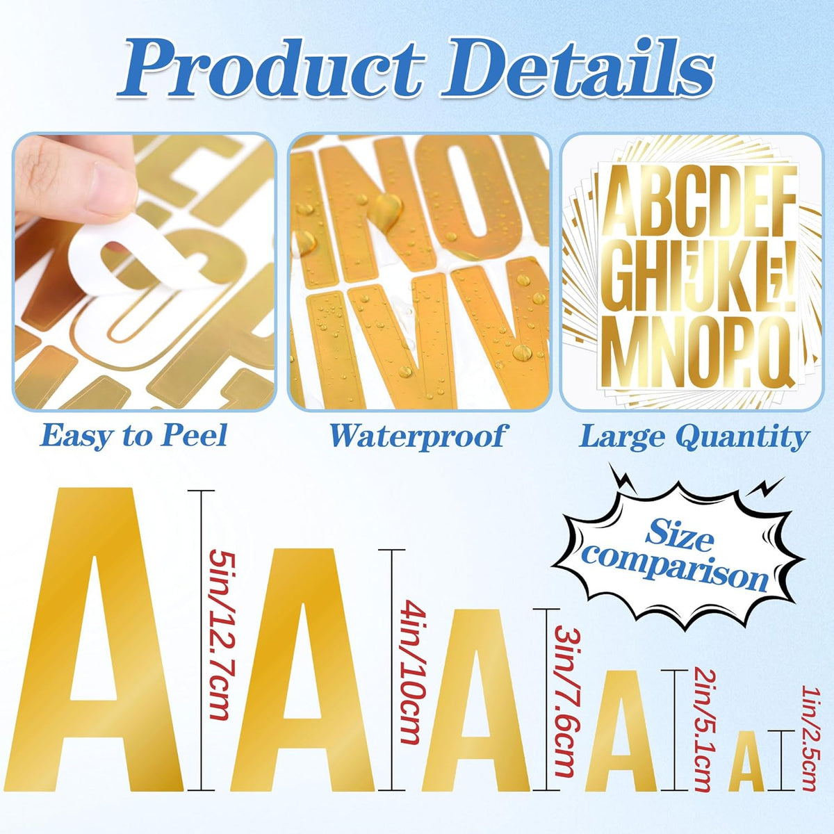 910 PCS 42 Sheets Letter Stickers Large Mailbox Numbers and Letters Self Adhesive Vinyl Waterproof Custom Alphabet Number Stickers for Mailbox Address, DIY Crafts, Door, Windows Decor (3 Inch,Gold)