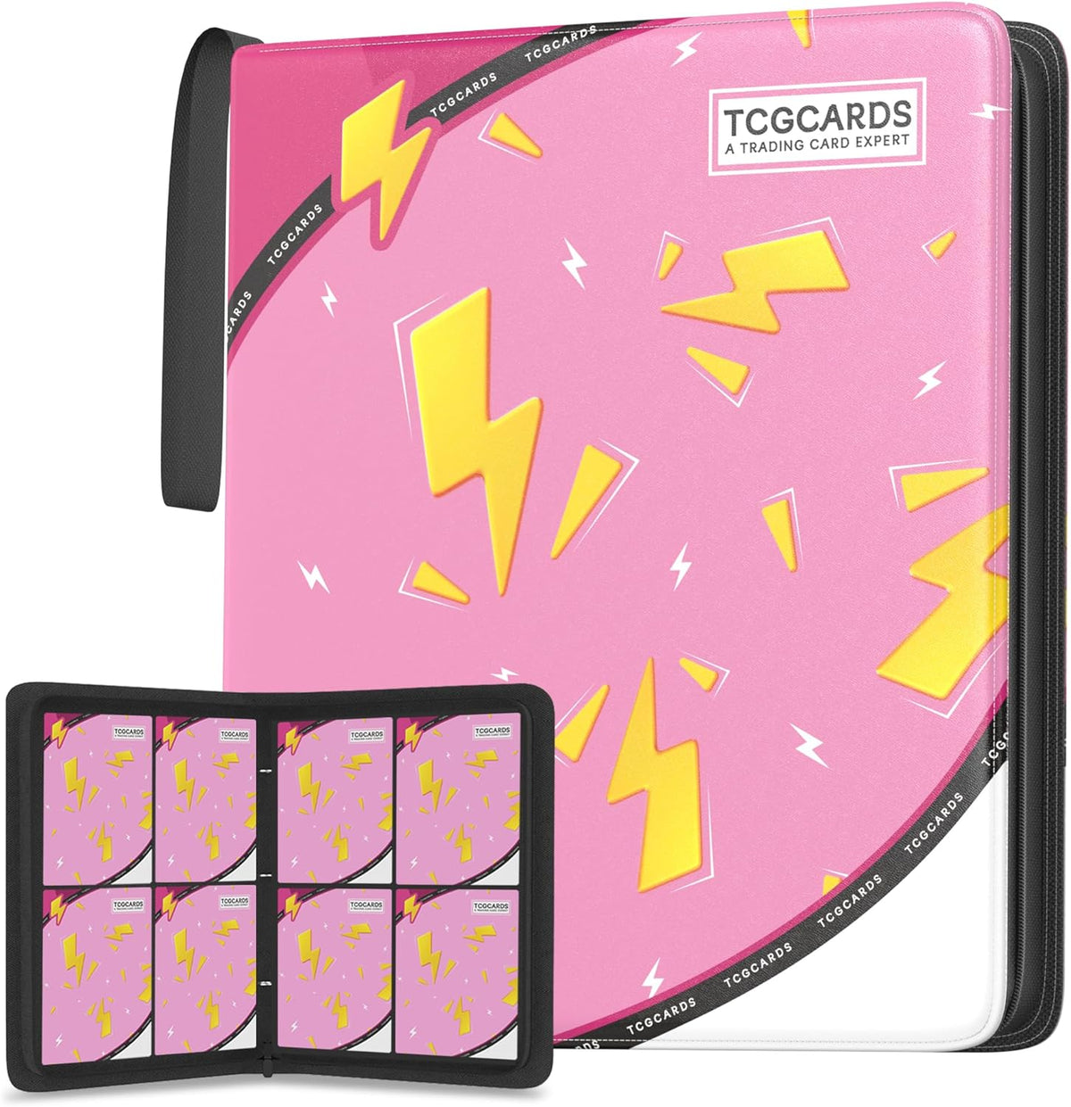 Trading Card Binder 4 Pocket，Card Binder 400 Pockets Card Book Holder Cards with 50 Removable Sleeves，3-Ring Zip Design MTG/TCG/Sport Collectible Trading Card Albums Gifts for Boys and Girls (Pink)