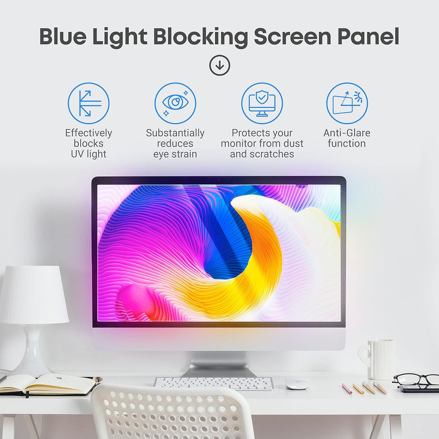 24 inch Anti-Glare Blue Light Blocking Screen Protector Panel for 16:9 Widescreen Computer Monitor and Laptop - PC Anti-UV Eye Protection Filter Film - Anti-Scratch Diagonal Frame Shield [2 Pack]