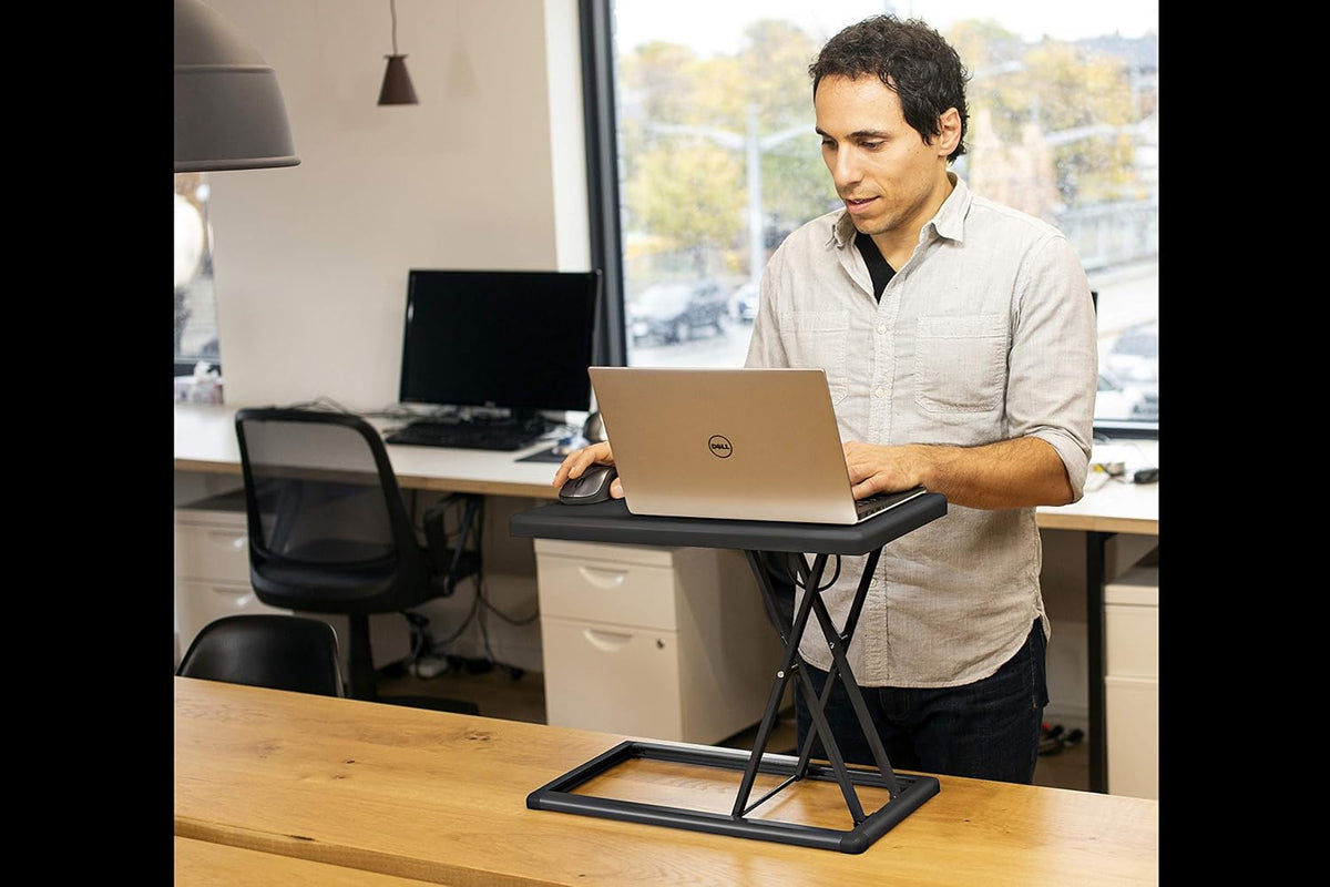 Rocelco 19" Portable Laptop Riser, Height Adjustable Travel Standing Desk Converter, Premium Compact Sit Standup Keyboard Monitor Rising Workstation with Carry Bag, Black R PDRB