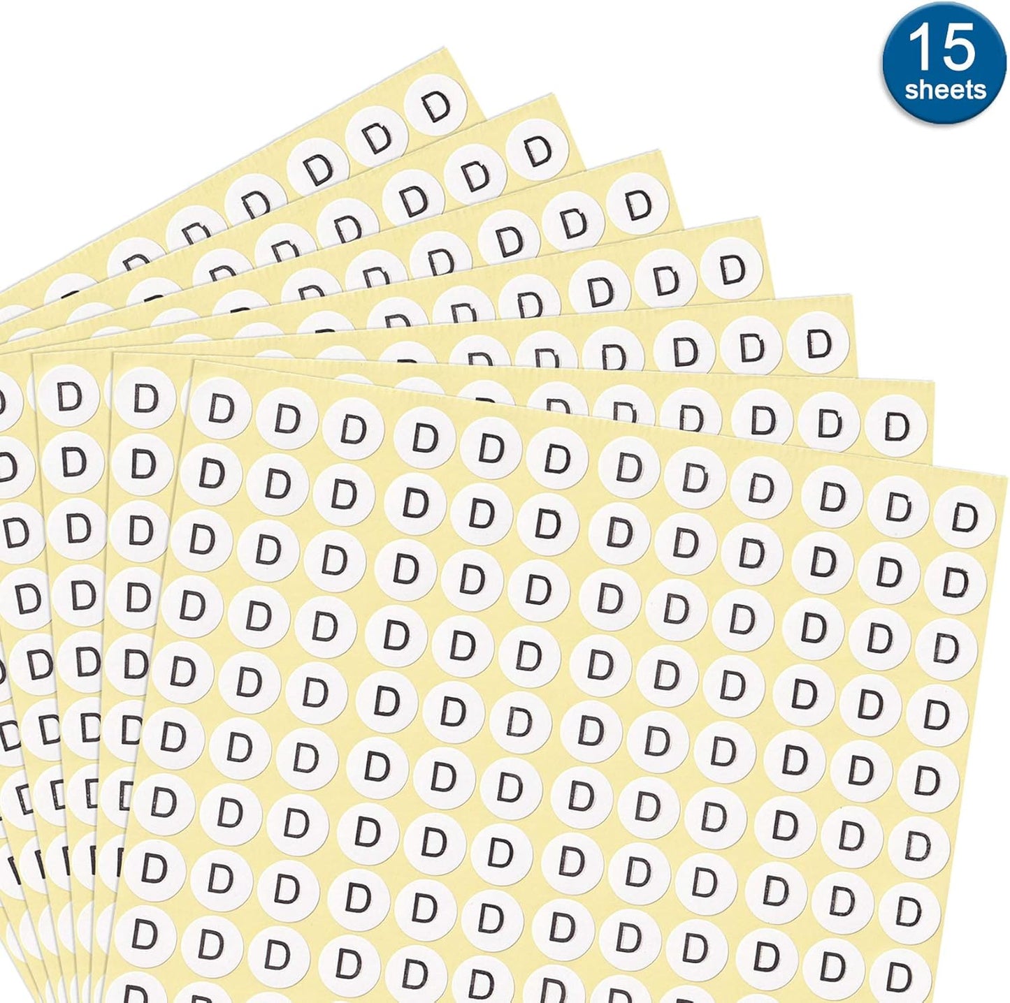 dealzEpic - Alphabet Stickers of The Letter D - Small Round Paper Self-Adhesive Peel and Stick Letter Labels - Set of 15 Sheets