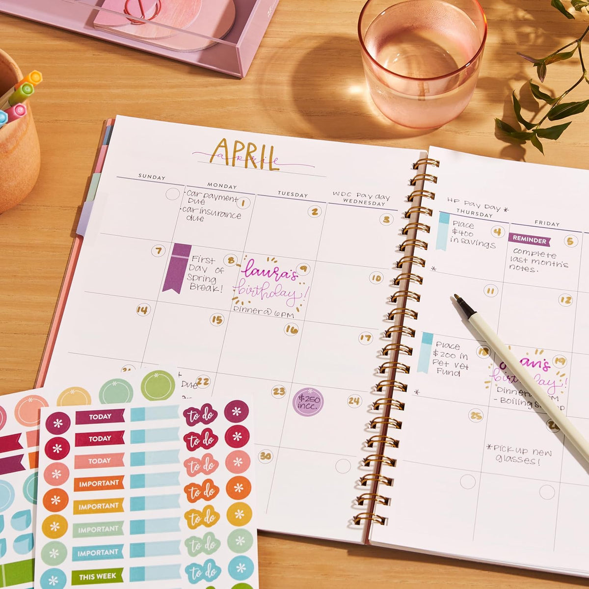 Inspired by Erin Condren Large Undated Planner, 12-Month Customizable Weekly and Monthly Layout, 9" x 11" Size, Premium 100gsm Paper, Includes Stickers and Pocket Folder