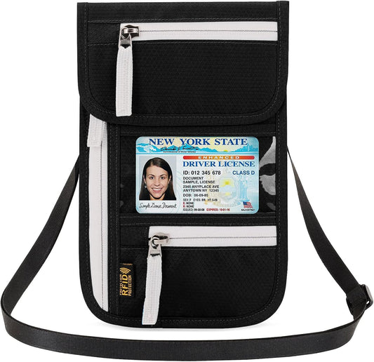 Peicees RFID Blocking Travel Neck Wallet for Men Women Family Passport Holder Lanyard Neck Pouch Slim Travel Document Holder