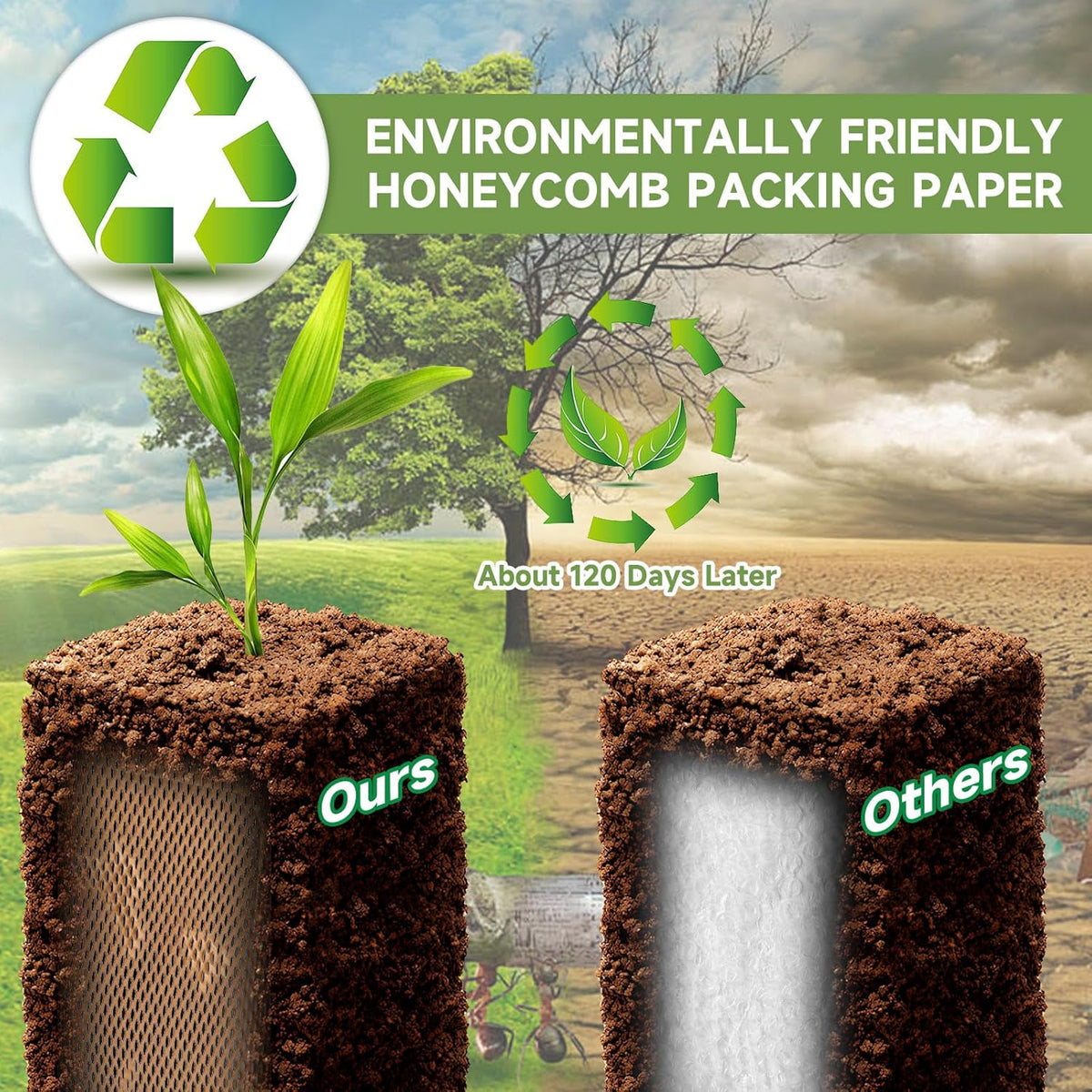 Honeycomb Packing Paper Wrap 15''x600', Substitute Alternative for Bubble Cushioning Wrap for Moving Shipping Packaging, Recyclable Moving Supplies with 48 Fragile Sticker Labels