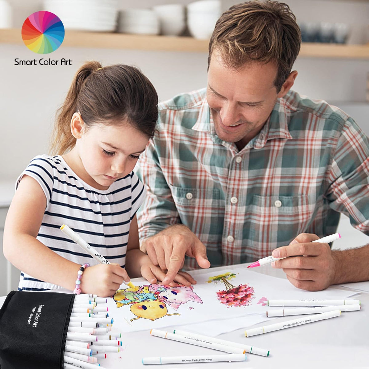 Smart Color Art 108 Pack Art Markers, 107 Alcohol Based Marker Pens and 1 Blender, Dual Tip Coloring Permanent Markers Highlighters with Case, Excellent for Adults Kids Marking Drawing Sketching