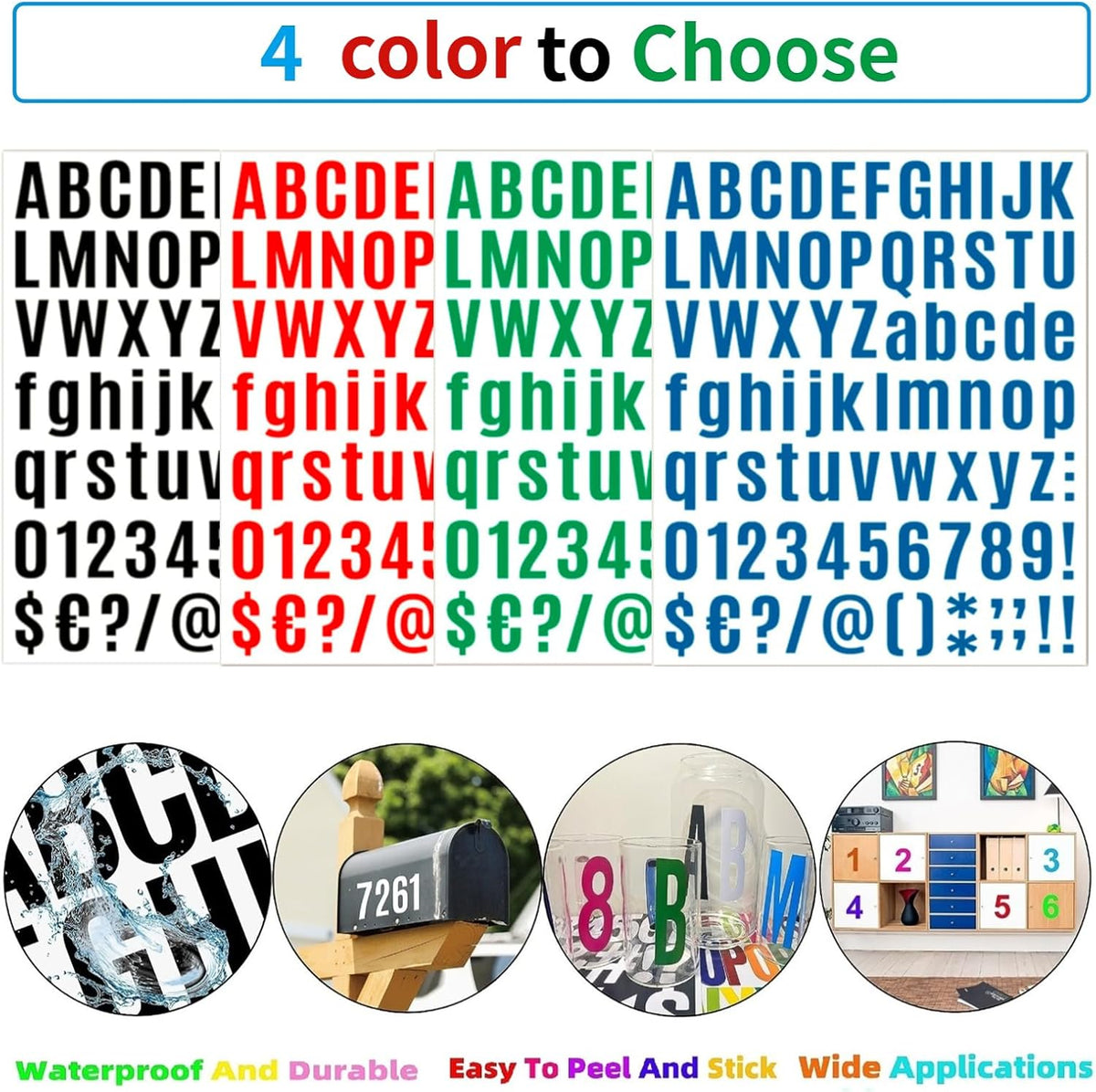 10 Sheets Letter Stickers - Alphabet, Number, Mailbox & Cup Labels, Holiday Party Decoration (Green, 1 inch Vinyl Self-Adhesive)