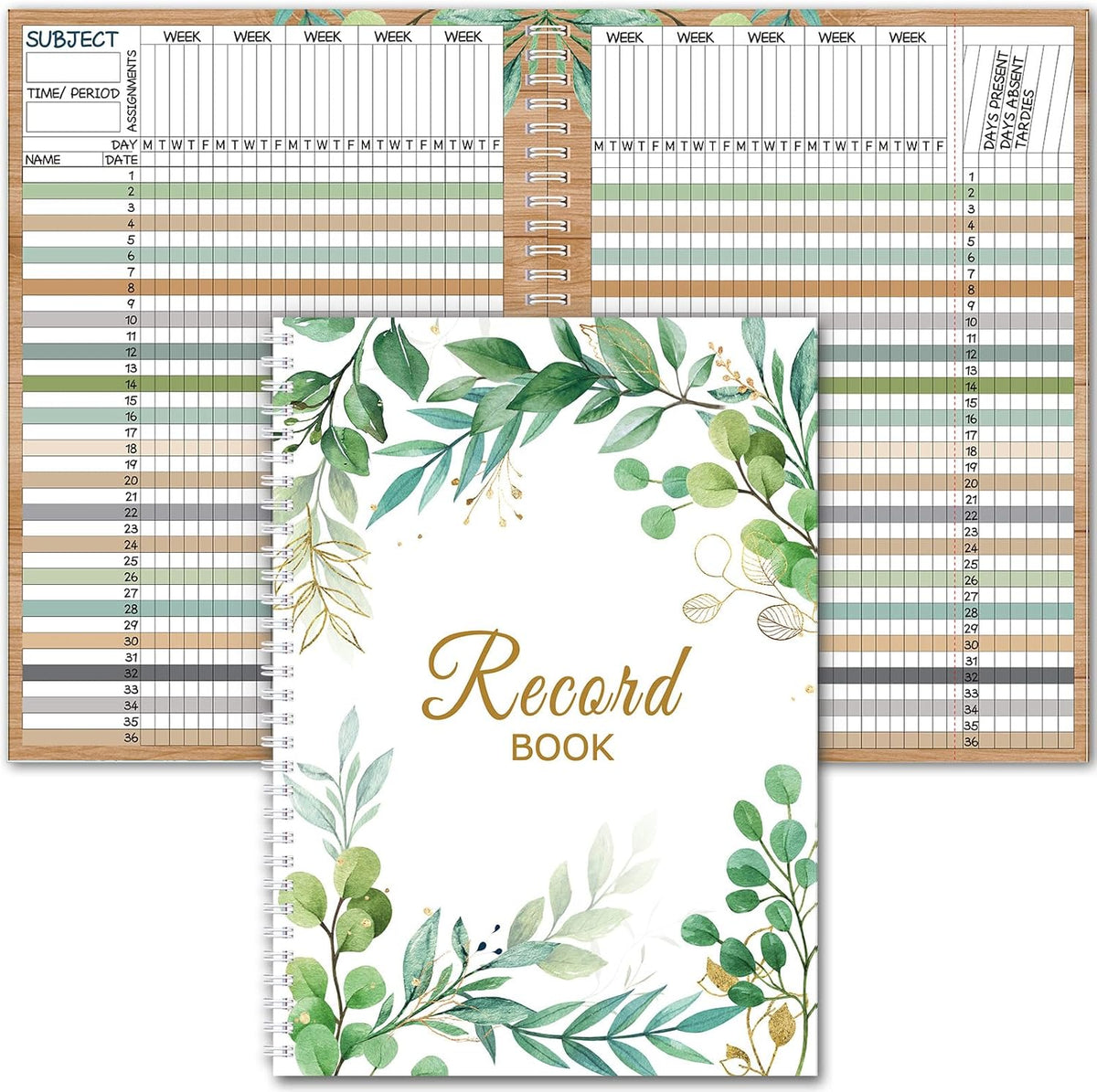 Teacher Record Book Teacher Grade Books 2025-2026 Spiral Bound Record Class Grade Book Office Favors Gift for Classroom Attendance Supplies Decoration Double Sided(Boho Plant)