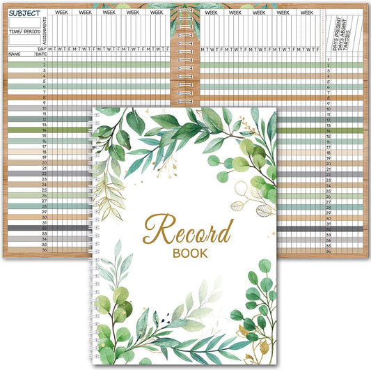 Teacher Record Book Teacher Grade Books 2025-2026 Spiral Bound Record Class Grade Book Office Favors Gift for Classroom Attendance Supplies Decoration Double Sided(Boho Plant)