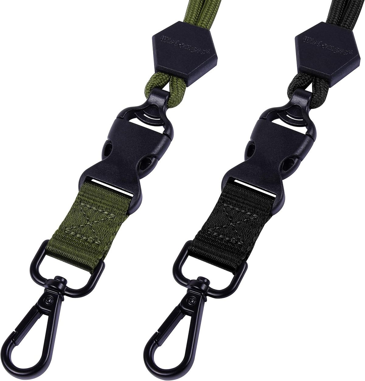 Wisdompro 2 Pack of 23 inch Durable Round Cord Heavy Duty Lanyard with Safety Breakaway Buckle, Detachable Buckle and Metal Hook for ID Card Badge Holder and Keys - Black and Army Green