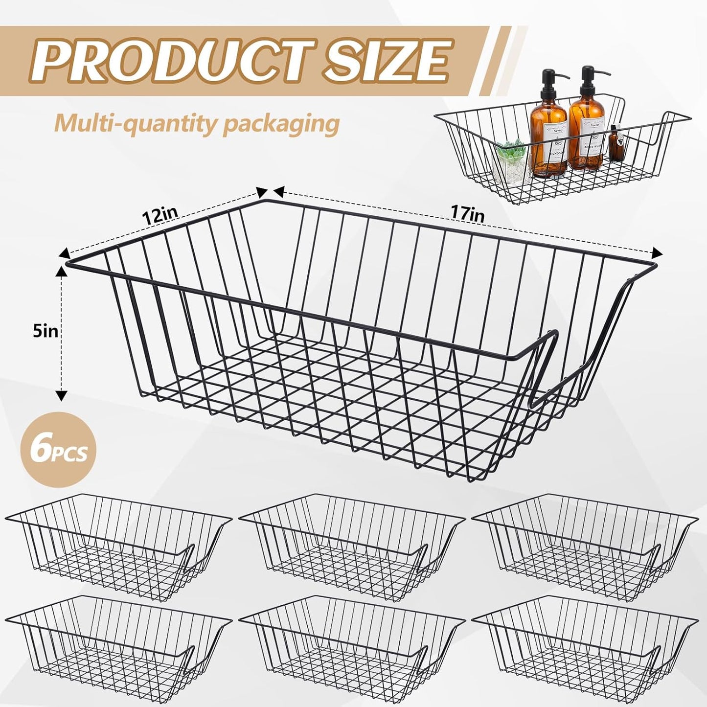 Yeaqee 6 Pcs Letter Tray Wire Paper Trays Stackable File Desk Organizer Metal File Paper Holder Basket for Desk Desktop Letter Storage for Office Home Classroom School(17'' x 12'' x 5 '',Black)