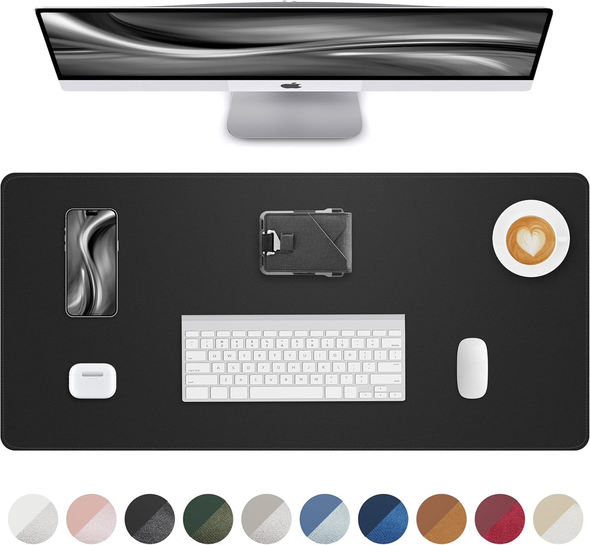 Leather Desk Pad Protector,Desk Mat,Large Mouse Pad, Non-Slip Desk Pad, Waterproof PU Leather Desk Blotter Mat, Desk Cover for Office and Home (Black, 36" x 17")