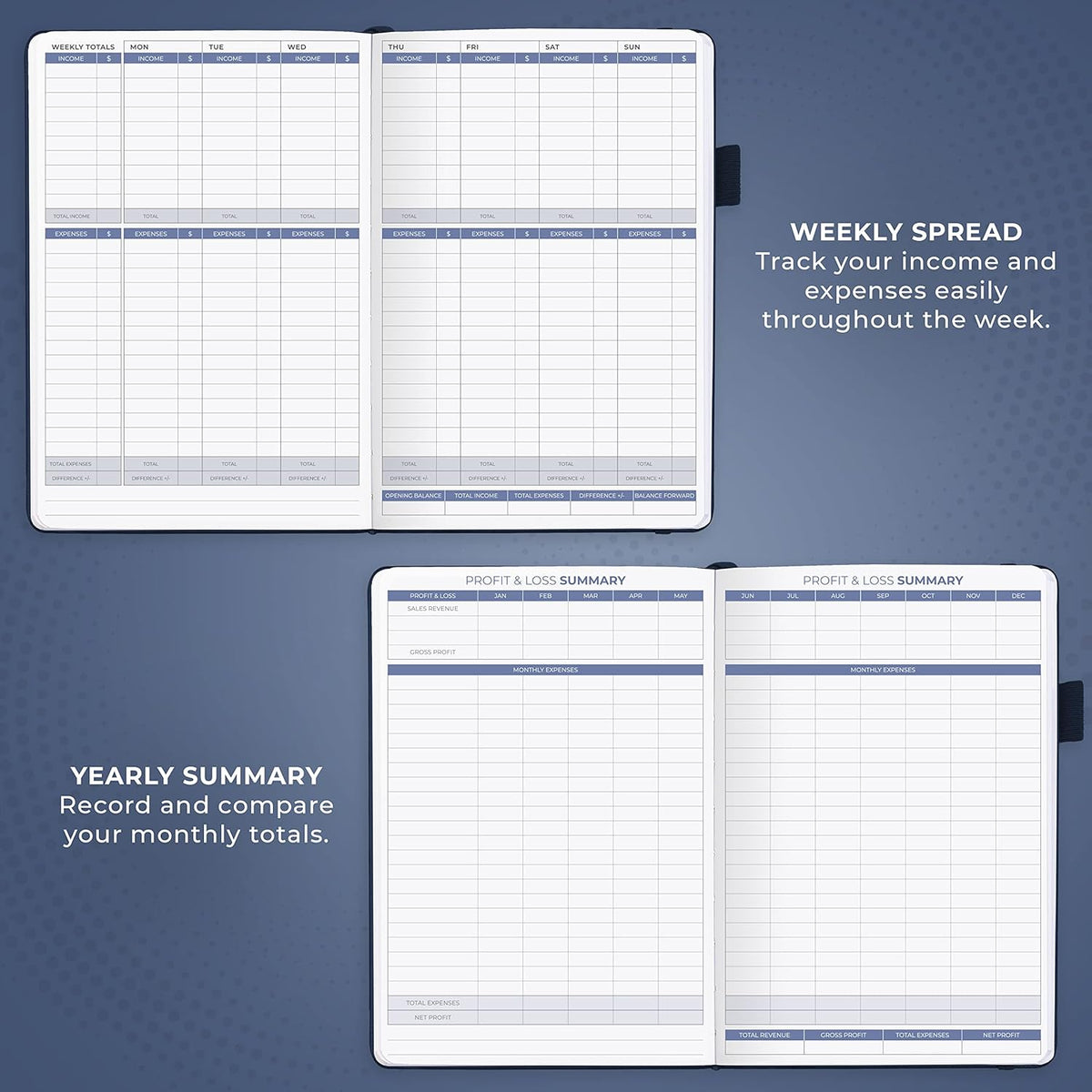 Clever Fox Income & Expense Tracker – Accounting & Bookkeeping Ledger Book for Small Business – 1-Year Record Notebook, A5 (Dark Blue)