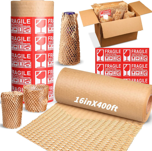 Honeycomb Packing Paper 16" x 400', Bubble Cushioning Wrap for Packing/Shipping/Moving, Eco-Friendly Bubble Packing Paper Wrapping for Fragile Items,Electronics and Bouquet Packaged