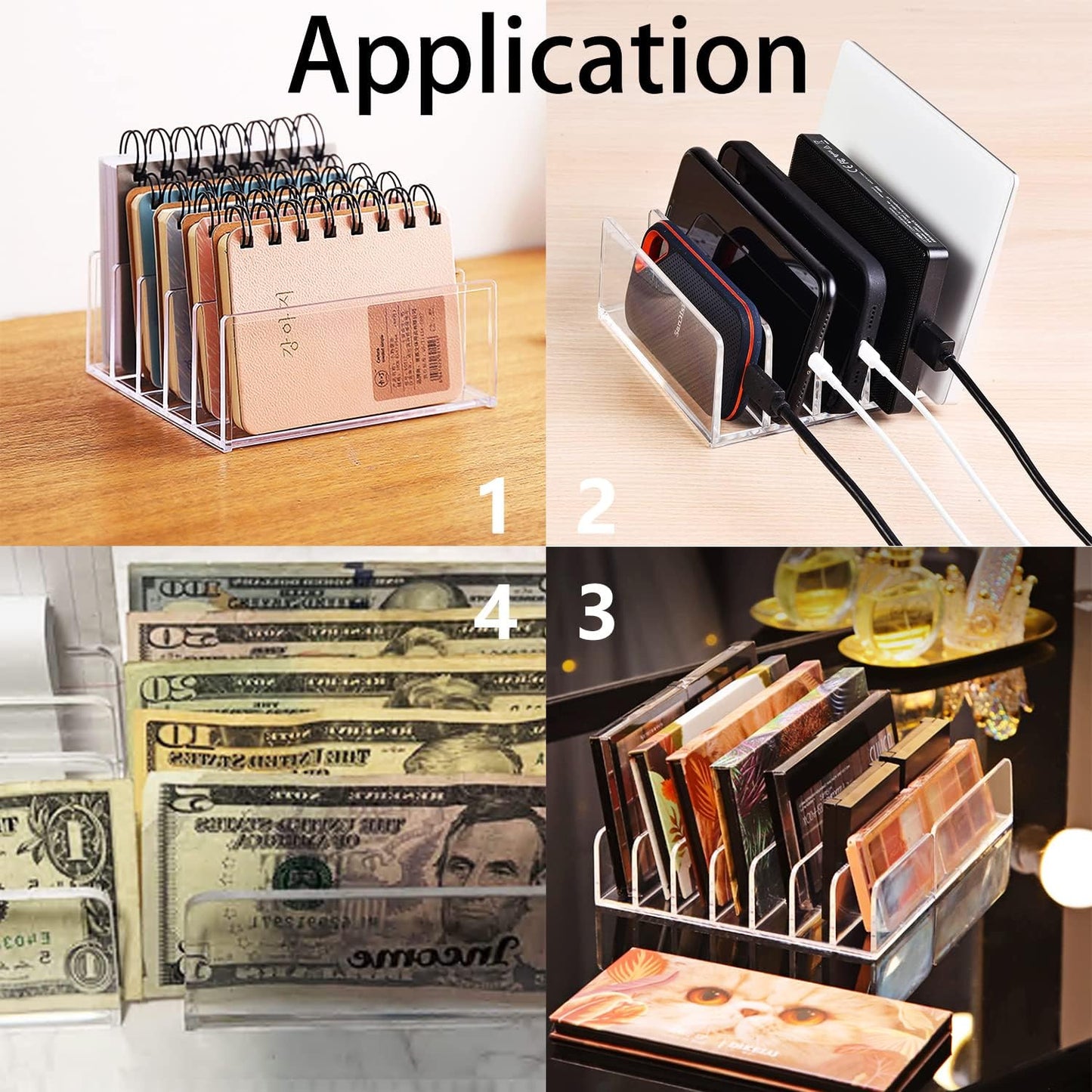 8 Slot Eyeshadow Makeup Palette Organizer, Acrylic Desk Organizer for Sorting Mail, Bill Money Organizer for Cash Envelope, Cash Tray for Cash Stuffing, Use in Home&Office - Clear - 2 Pack