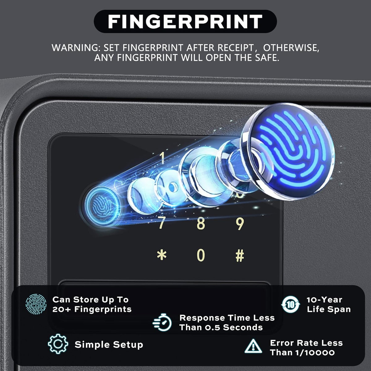 Biometric Safe for Home, 0.6 Cube Feet Auto-Open Fingerprint Safe with Touch Screen, Alarm System & Removable Shelf, Small Money Box for Cash, Jewelry, Documents, Home Office Use, Black