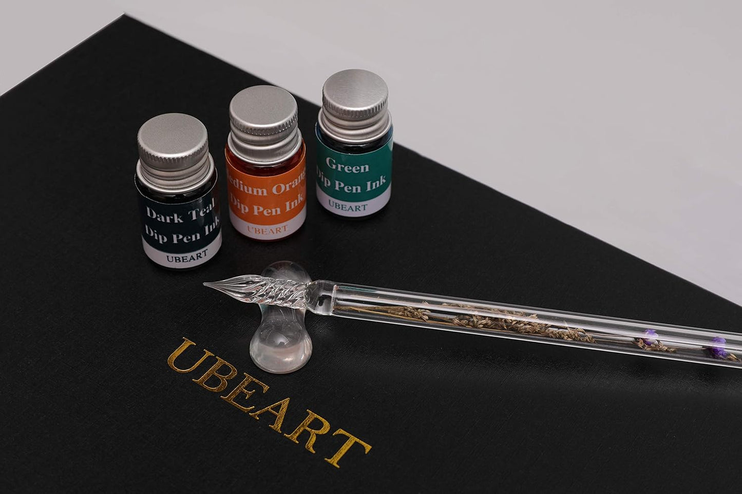 Glass Dip Pen Set,28 Pieces Calligraphy Set Includes 24 Color Inks Cleaning Cup Pen Holder 2 Crystal Glass Pens,Calligraphy Kit Ideas for Birthday Graduation Gifts Beginners