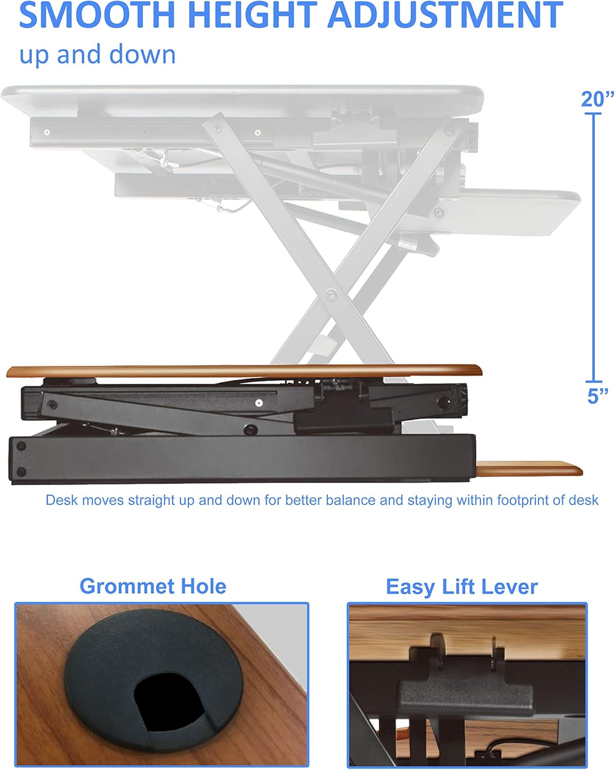 Rocelco 40" Large Height Adjustable Standing Desk Converter - Quick Sit Stand Up Dual Monitor Riser - Gas Spring Assist Computer Workstation - Retractable Keyboard Tray - Teak Wood Grain (R DADRT-40)