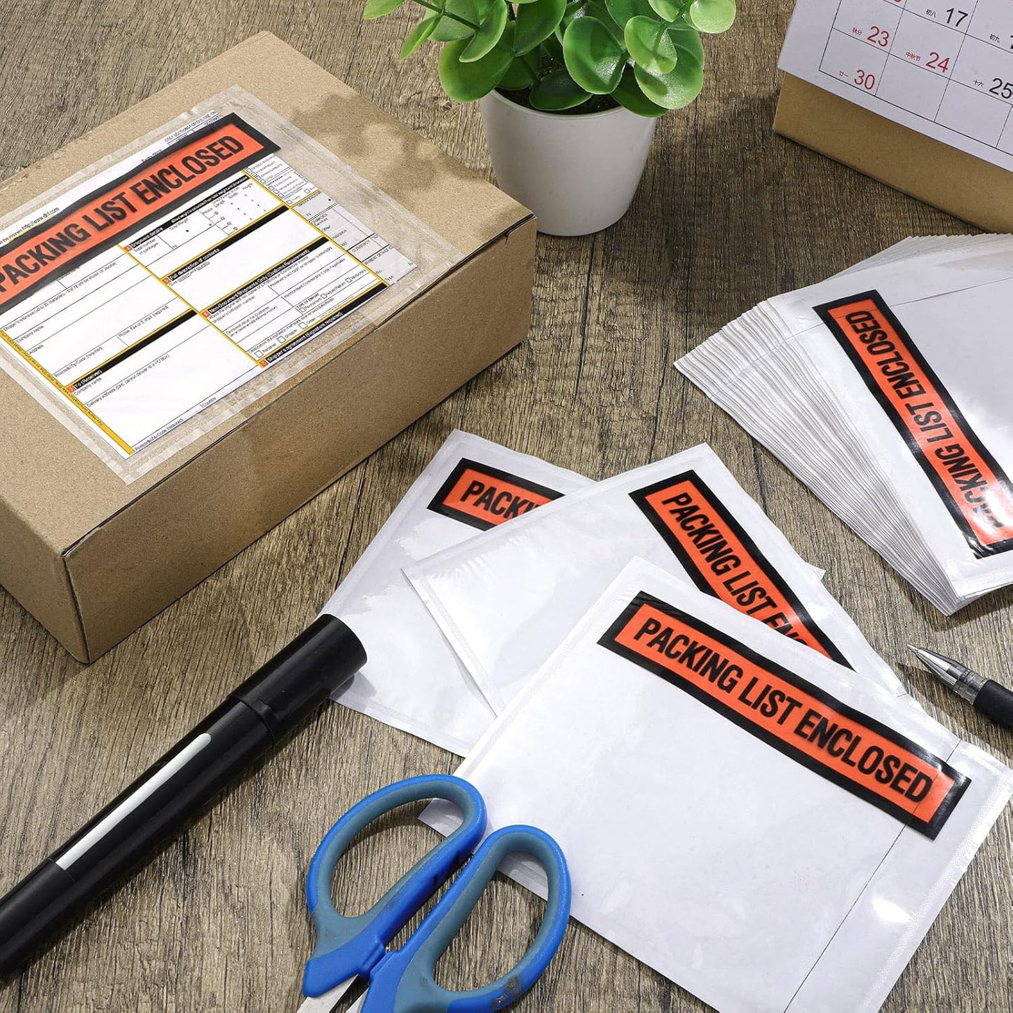 1000 Pcs Packing Slip Envelope Pouches Clear Self Adhesive Shipping Label Sleeves Waterproof Packing List Envelopes Pockets Top Loading Shipping Pouches Enclosed Bags (Orange,4.5"x 5.5")