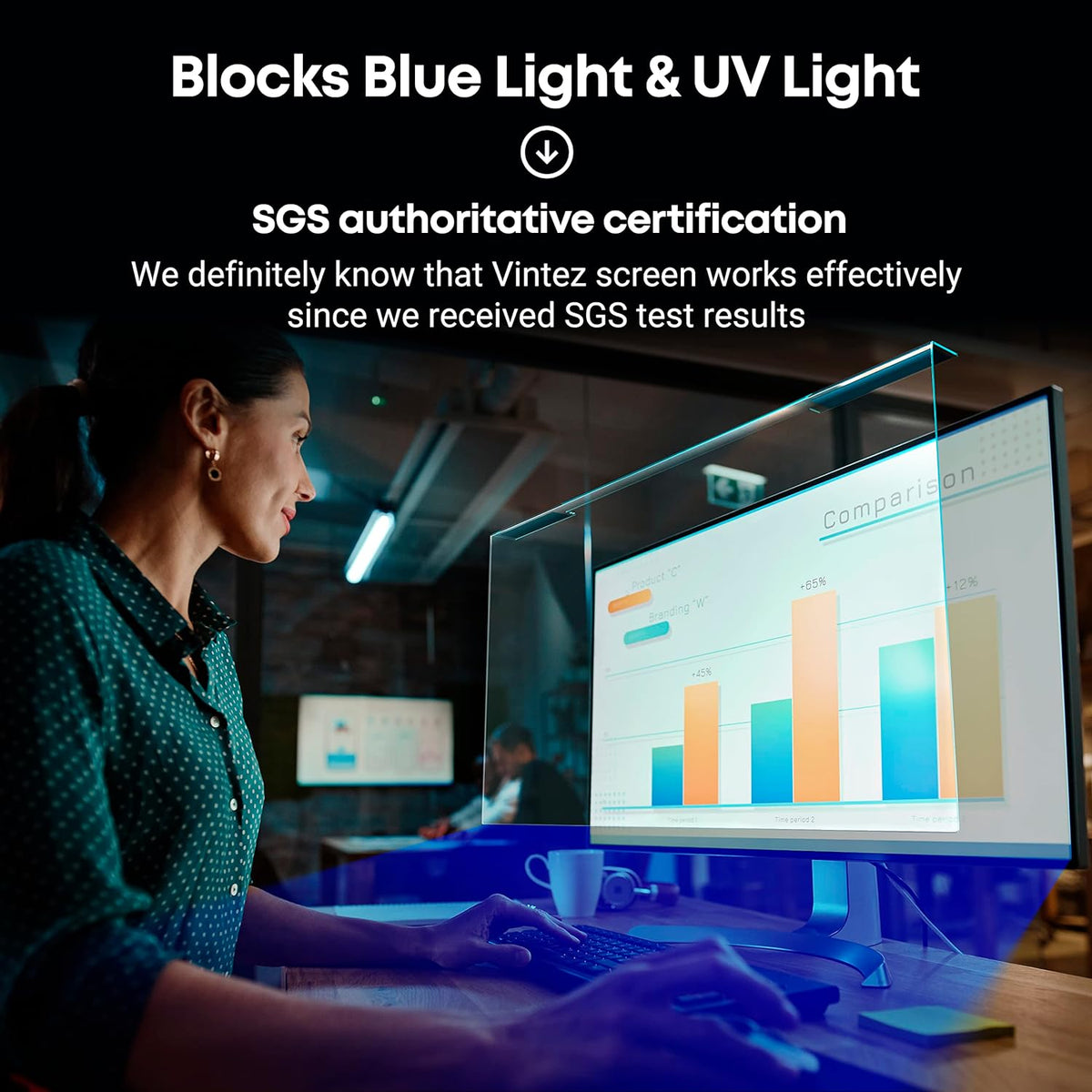 VINTEZ Blue Light Screen Protector for 20, 21.5, 21.6, 22 Inch Computer Monitor and Laptop – Anti-UV Blue Light Blocking Film for Desktop PC, Eye Protection Filter, 19.3" x 12.5", 1 Pack