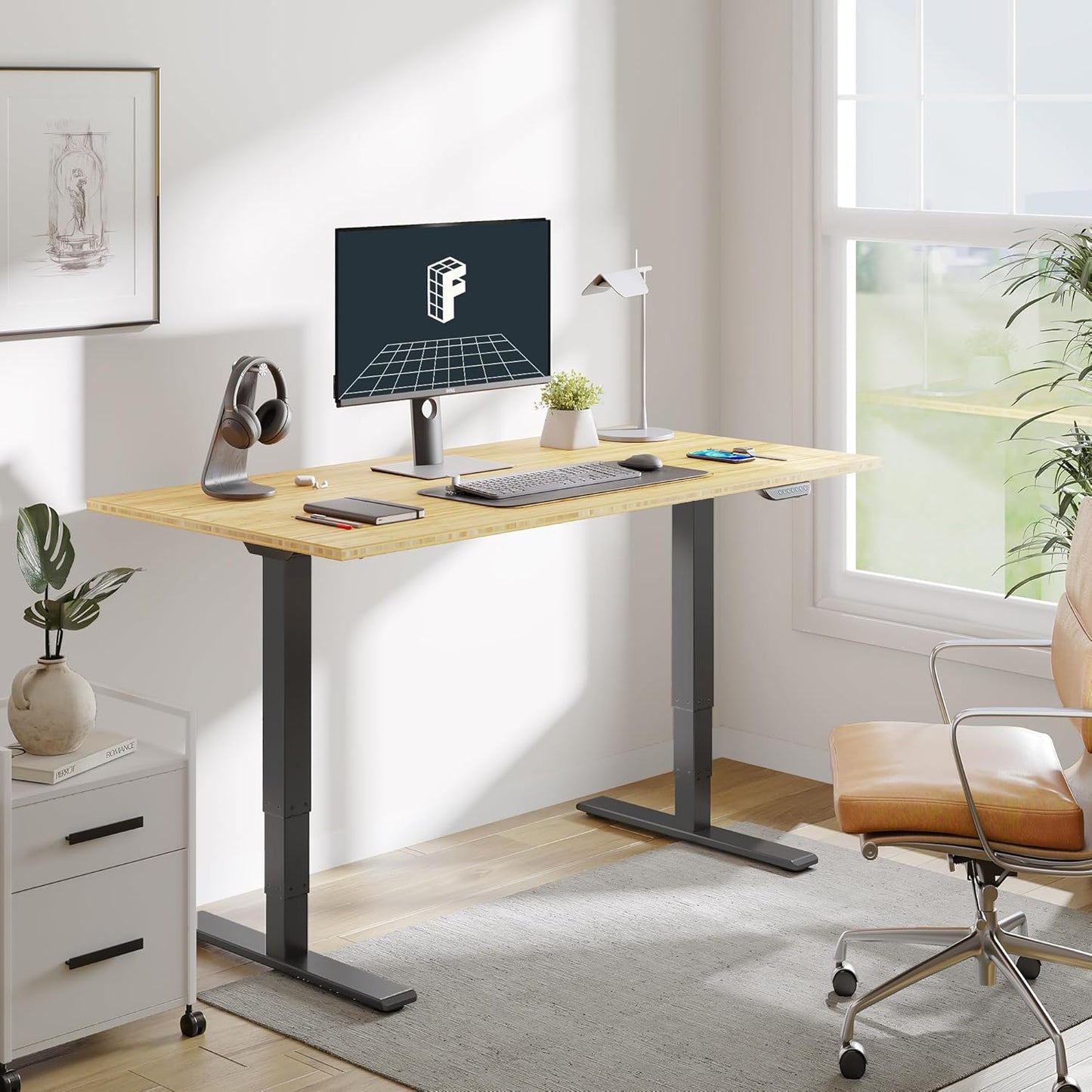 FLEXISPOT E6 MAX Bamboo Dual Motor 3 Stages Standing Desk 78x30 Inch Whole-Piece Board Electric Height Adjustable Stand Up Desk 150KG Load Capacity(Black Frame + Bamboo Desktop)