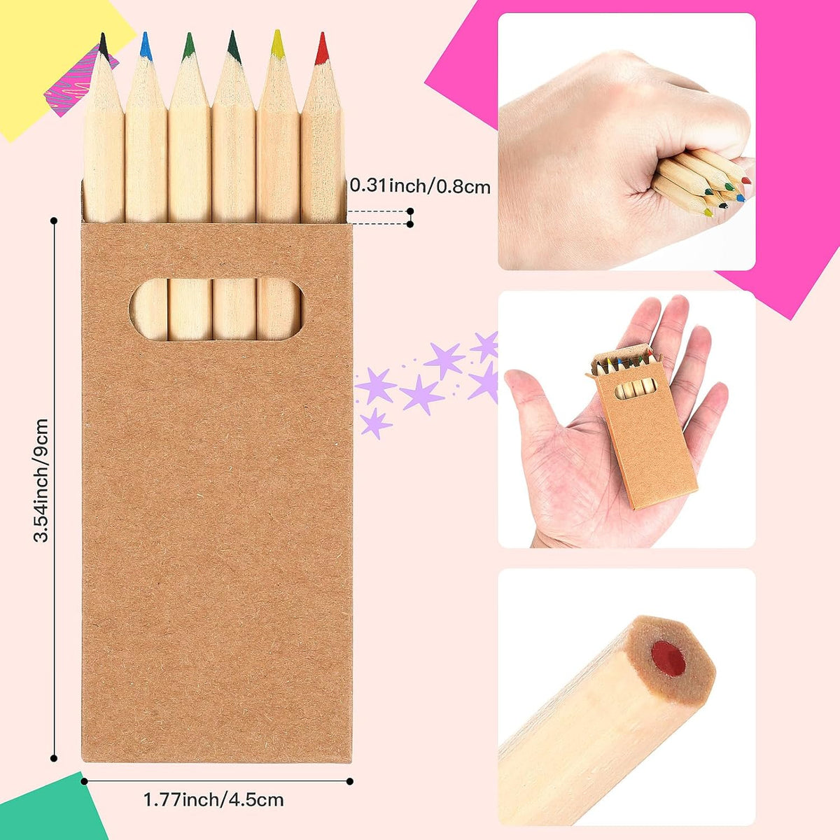 Faccito 300 Packs Mini Drawing Colored Pencils for Kids 3.5 Inch Portable Short Fat 6 Different color Pre Sharpened Pencils in Bulk for Children Painting Classroom School Supplies