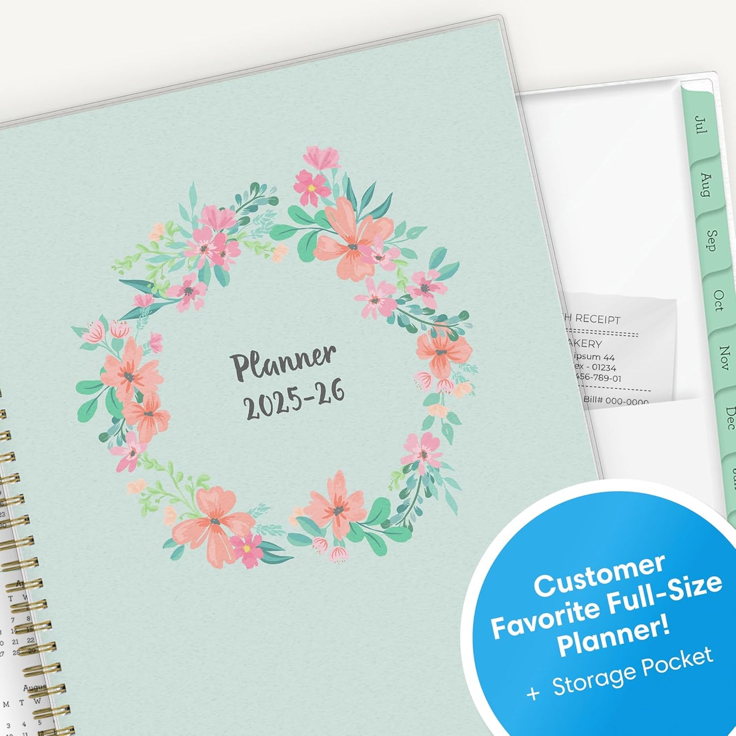Blue Sky 2025-2026 Weekly and Monthly Academic Year Planner Calendar, July 2025 - June 2026, 8.5" x 11", Flexible Cover, Wirebound, Laminated Tabs, Storage Pocket, Laurel
