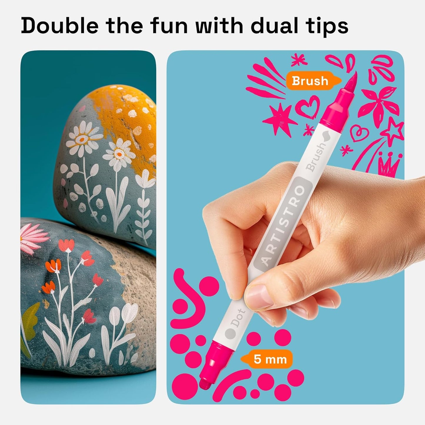 ARTISTRO 72 Wine Glass Acrylic Paint Markers - Washable Non-Toxic Dual Tip Acrylic Paint Pens for Car Window, Mirror, Ceramic