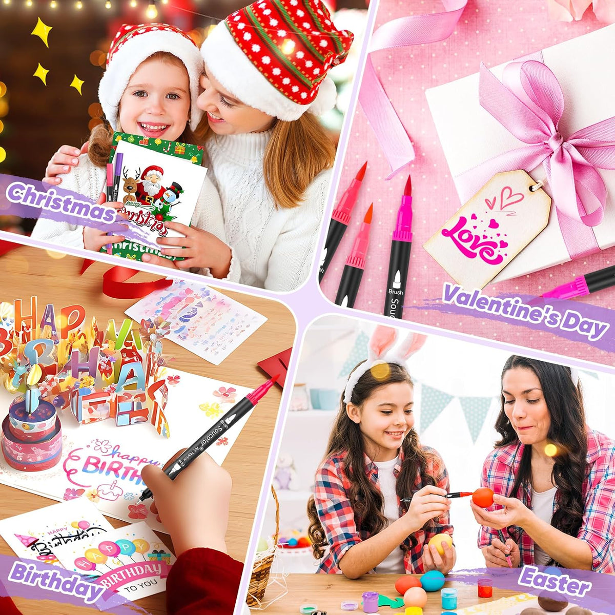 Soucolor Gifts for Women, Gift Baskets for Women Adult, 150 Colors Dual Tip Brush Markers for DIY Journal Kit Coloring Drawing Sketching, Sister Gifts Sets Box for Kids Teens Girls Gift