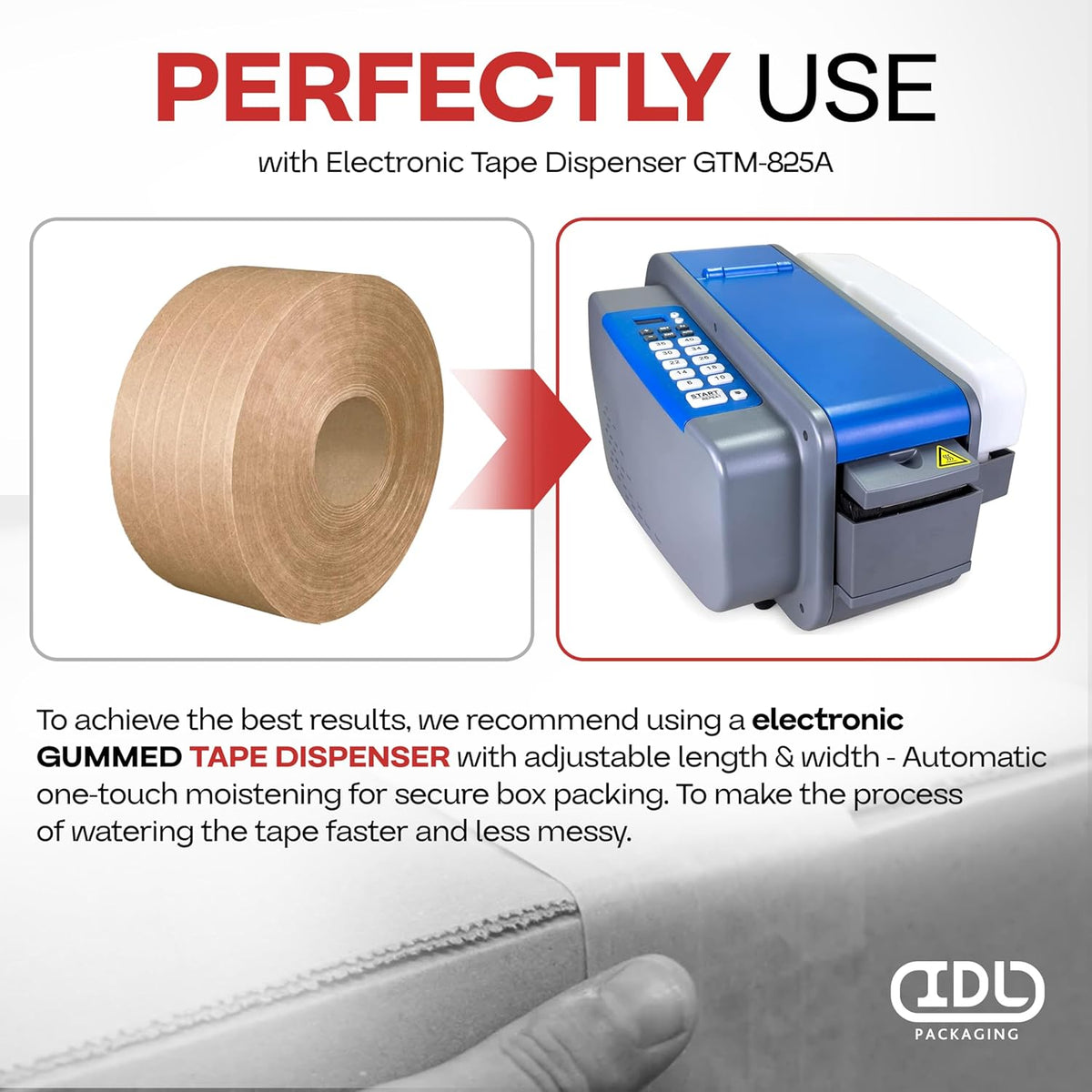 IDL Packaging 3" x 375 feet Reinforced Water-Activated Kraft Gummed Tape 70lb Thickness (Pack of 4) - Secure Paper Packing Tape for Secure Carton Sealing - Heavy-Duty for All Conditions, Brown