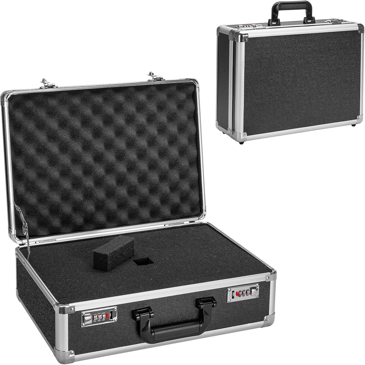 Combination Lock Box - Locking Storage Case with Customizable Foam, 16.9" Portable Lockable Case for Personal Items, Valuables, Documents, Briefcase for Jewelry, Cash, Medications, Black