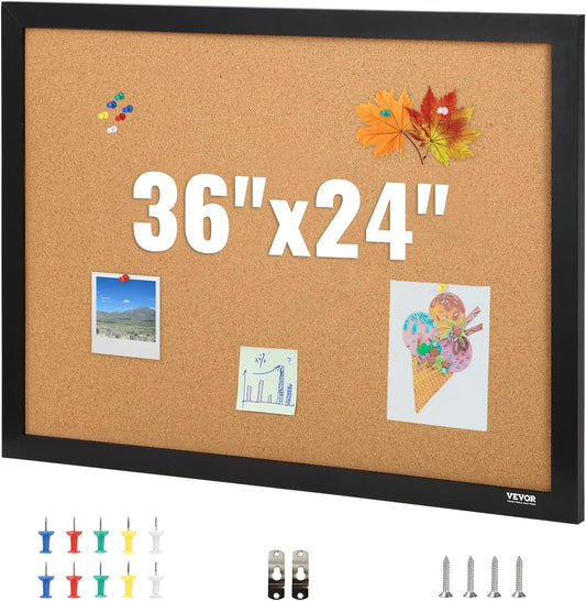 VEVOR Cork Board for Office, 36" x 24" Bulletin Board for Wall, Vision Board Push Pin Board with Framed for Office Home and School